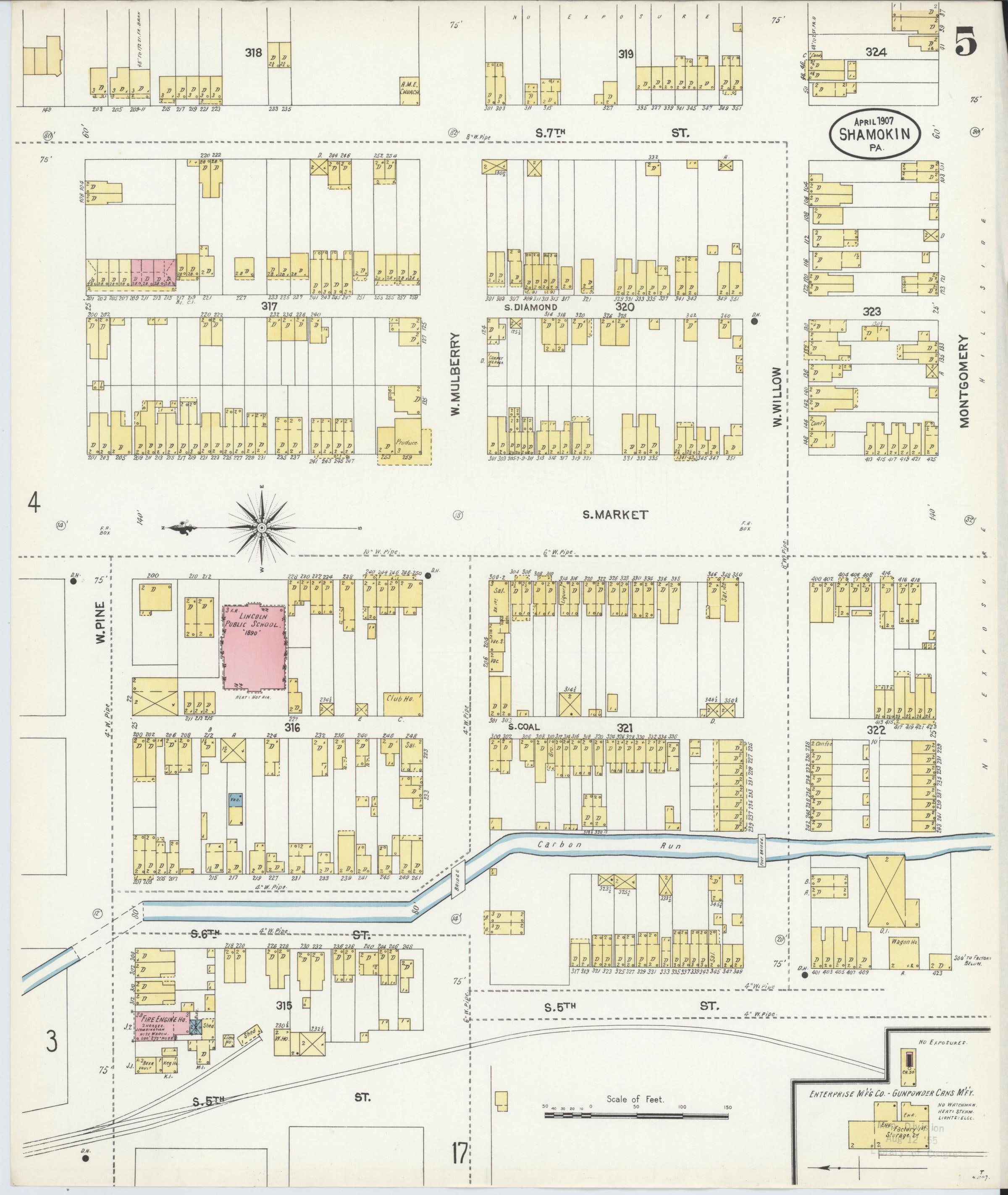 April 1907 Sanborn fire insurance map of Shamokin, Page 5.