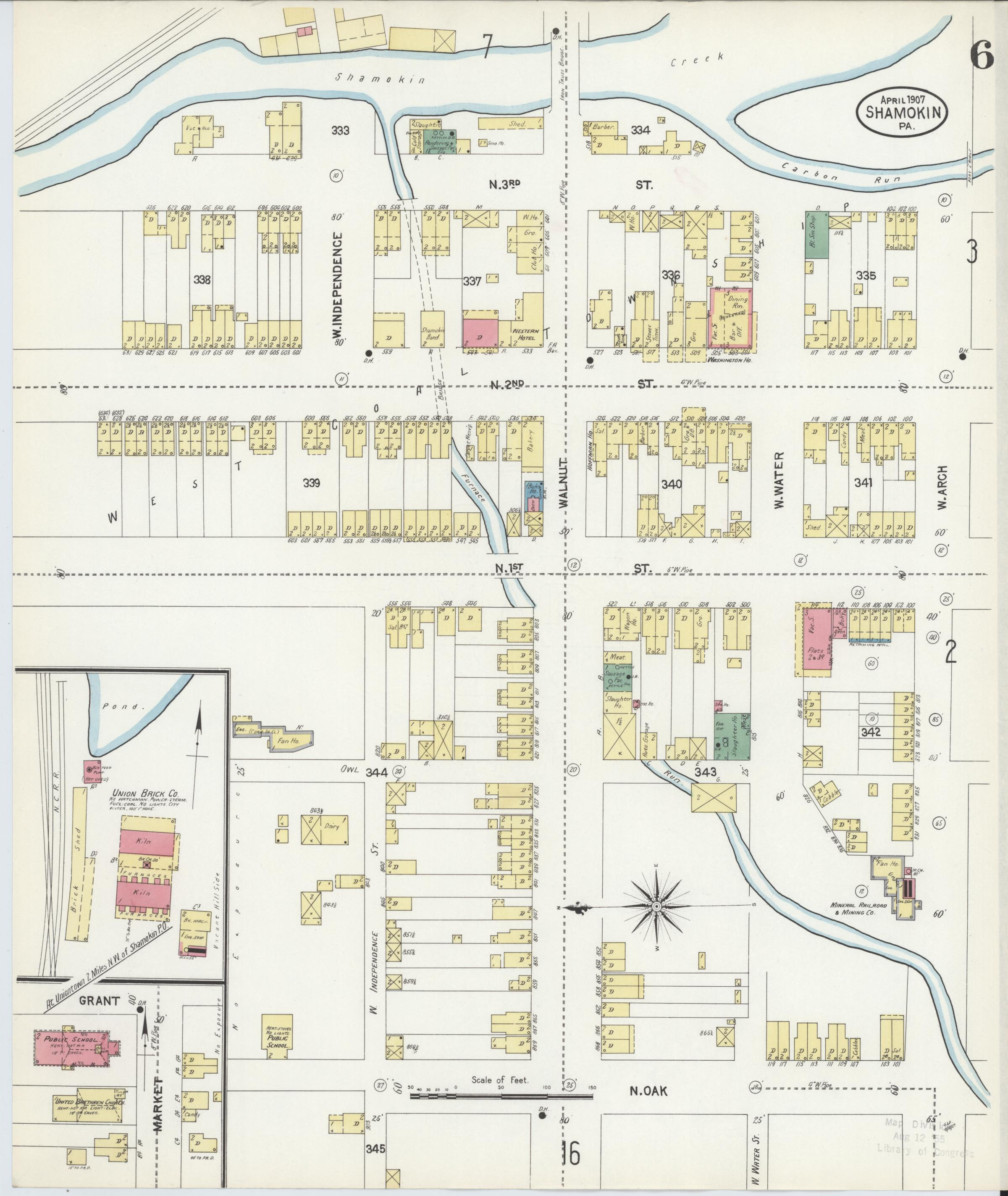 April 1907 Sanborn fire insurance map of Shamokin, Page 6.