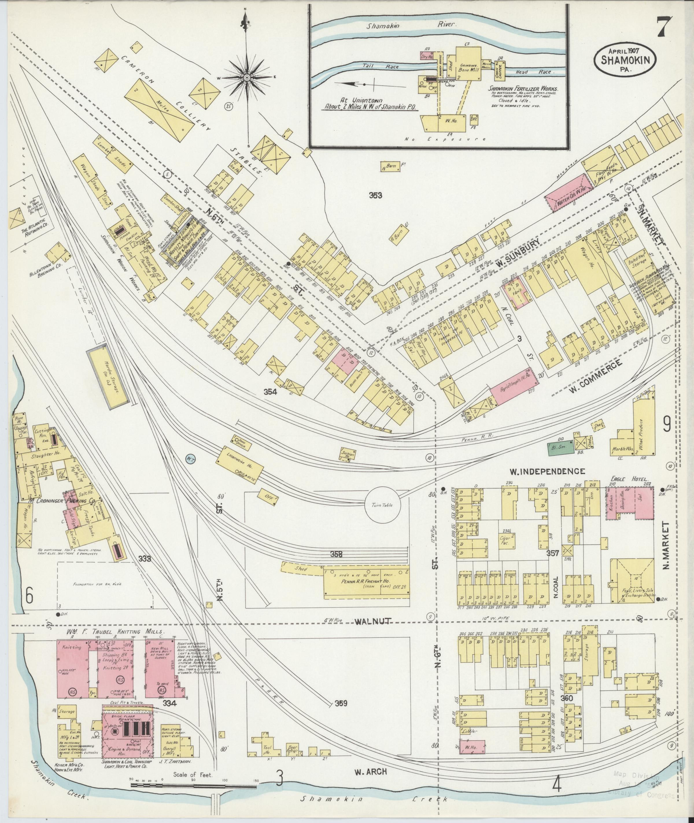 April 1907 Sanborn fire insurance map of Shamokin, Page 7.