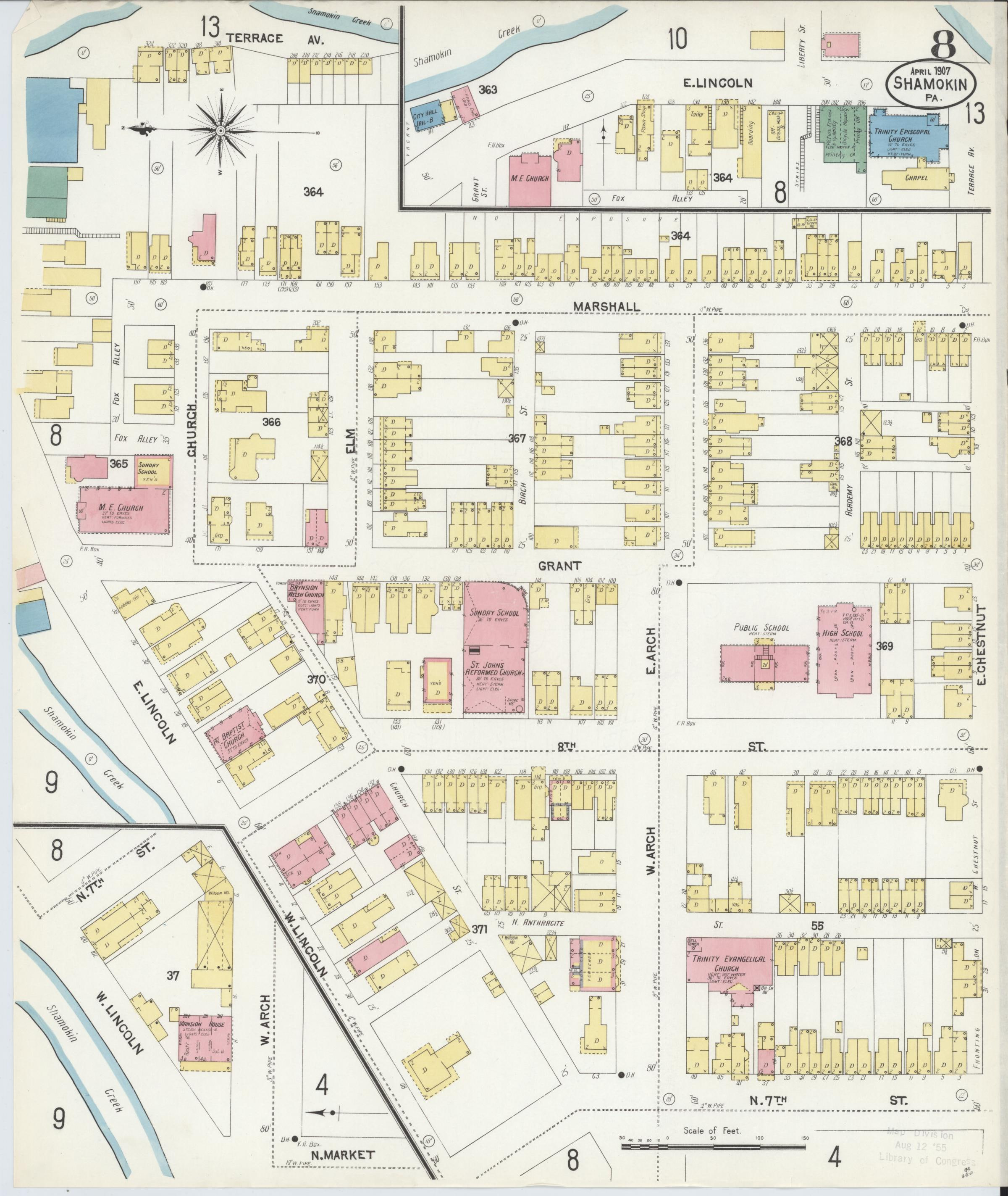 April 1907 Sanborn fire insurance map of Shamokin, Page 8.