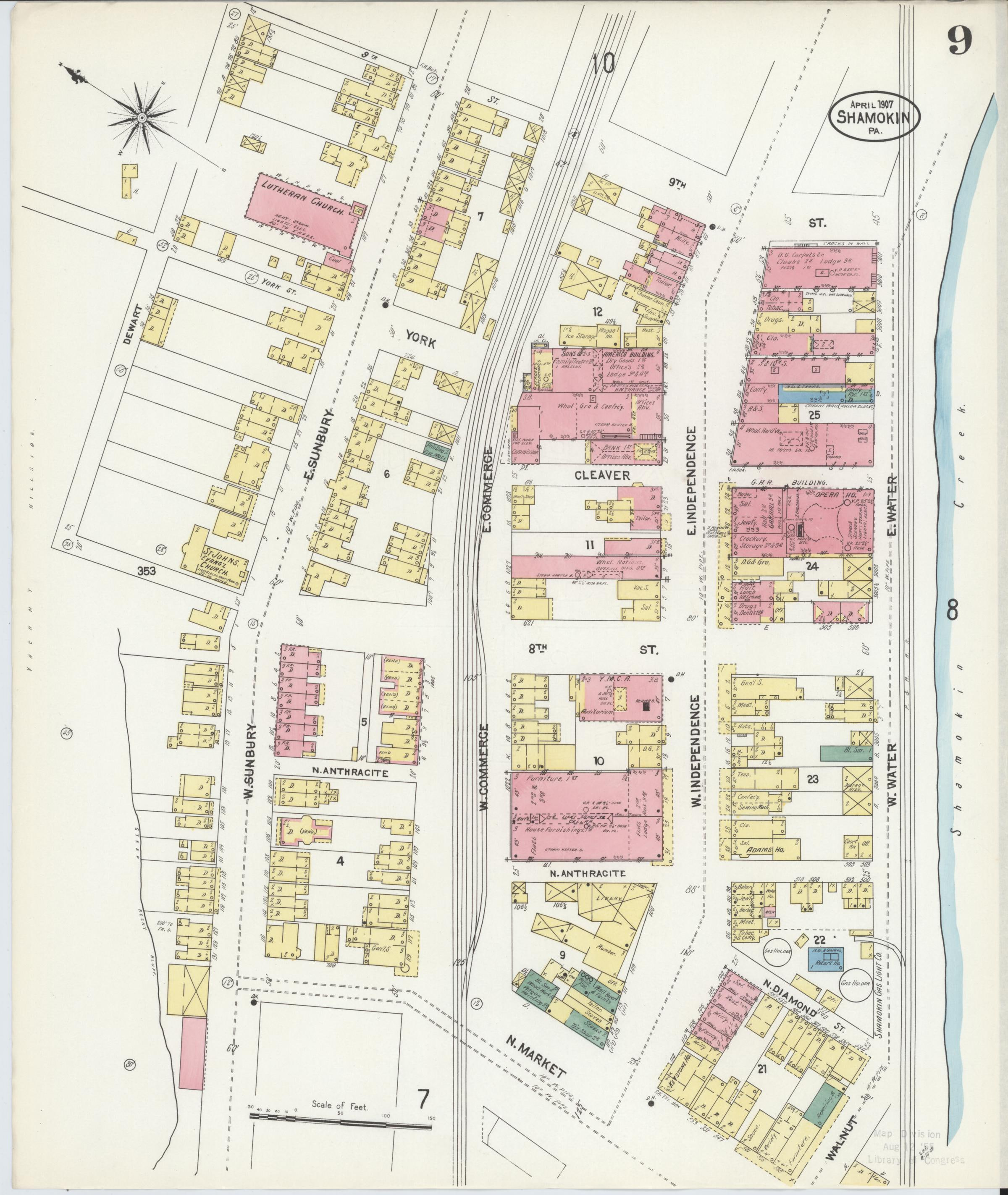 April 1907 Sanborn fire insurance map of Shamokin, Page 9.