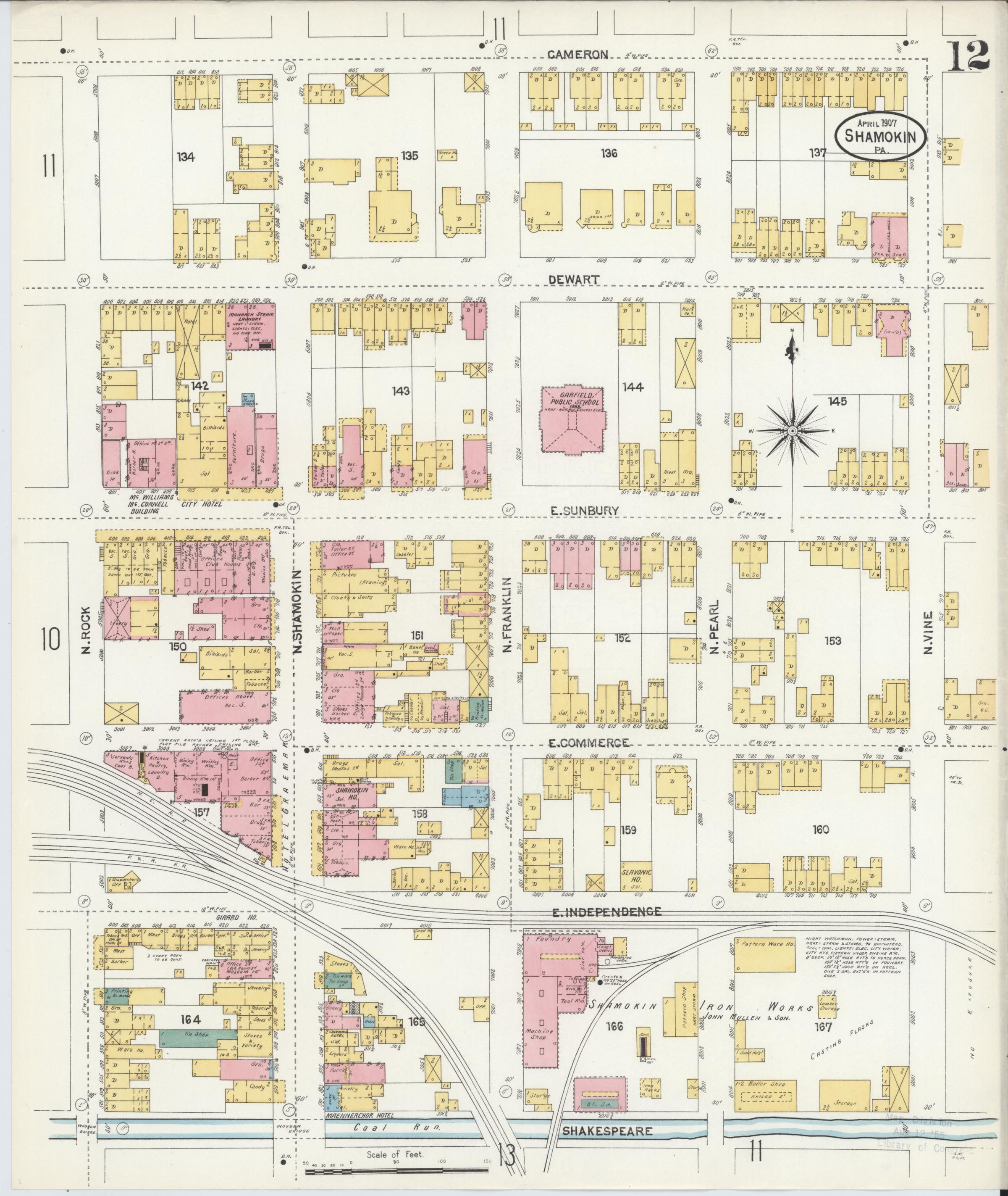 April 1907 Sanborn fire insurance map of Shamokin, Page 12.