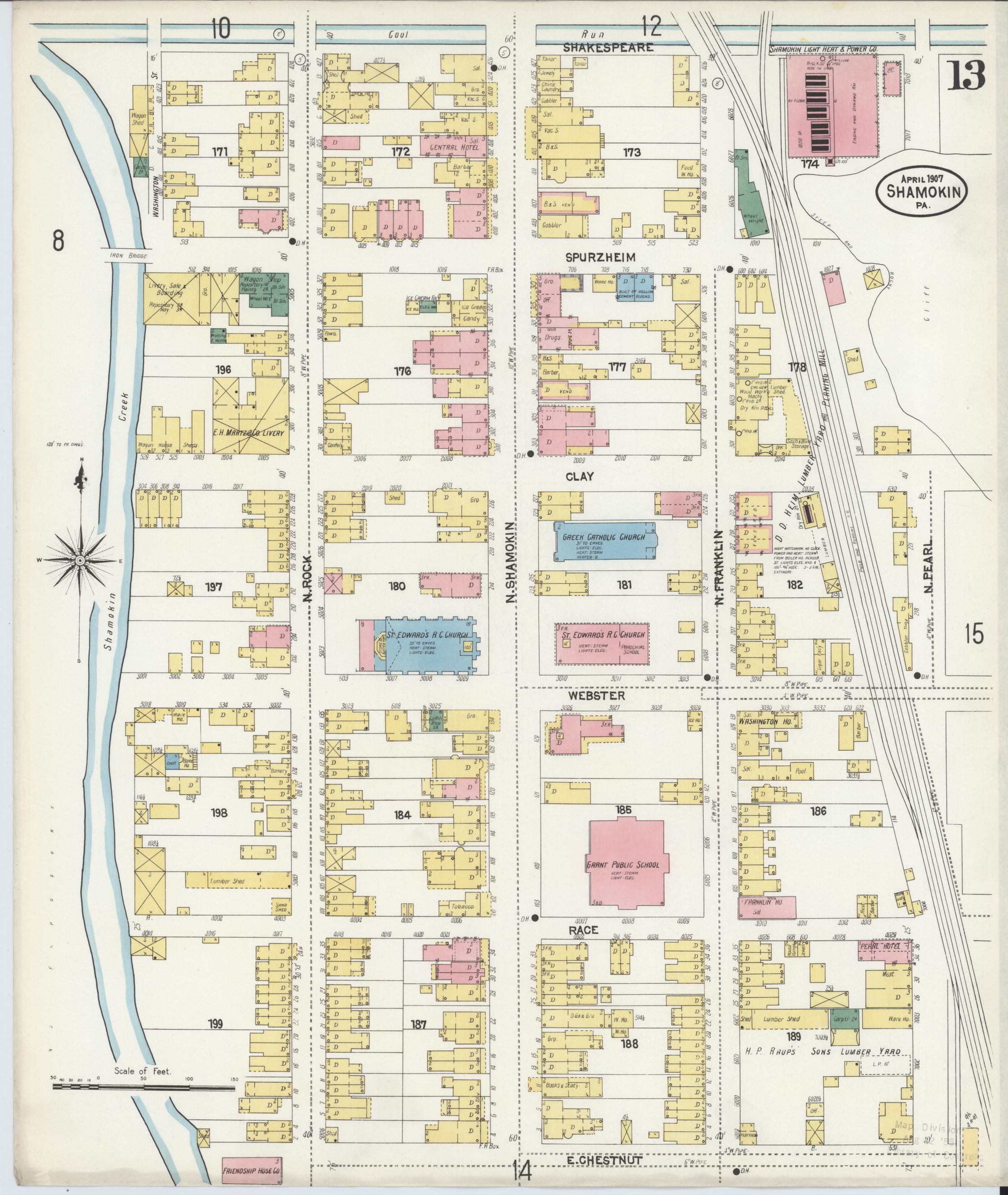 April 1907 Sanborn fire insurance map of Shamokin, Page 13.