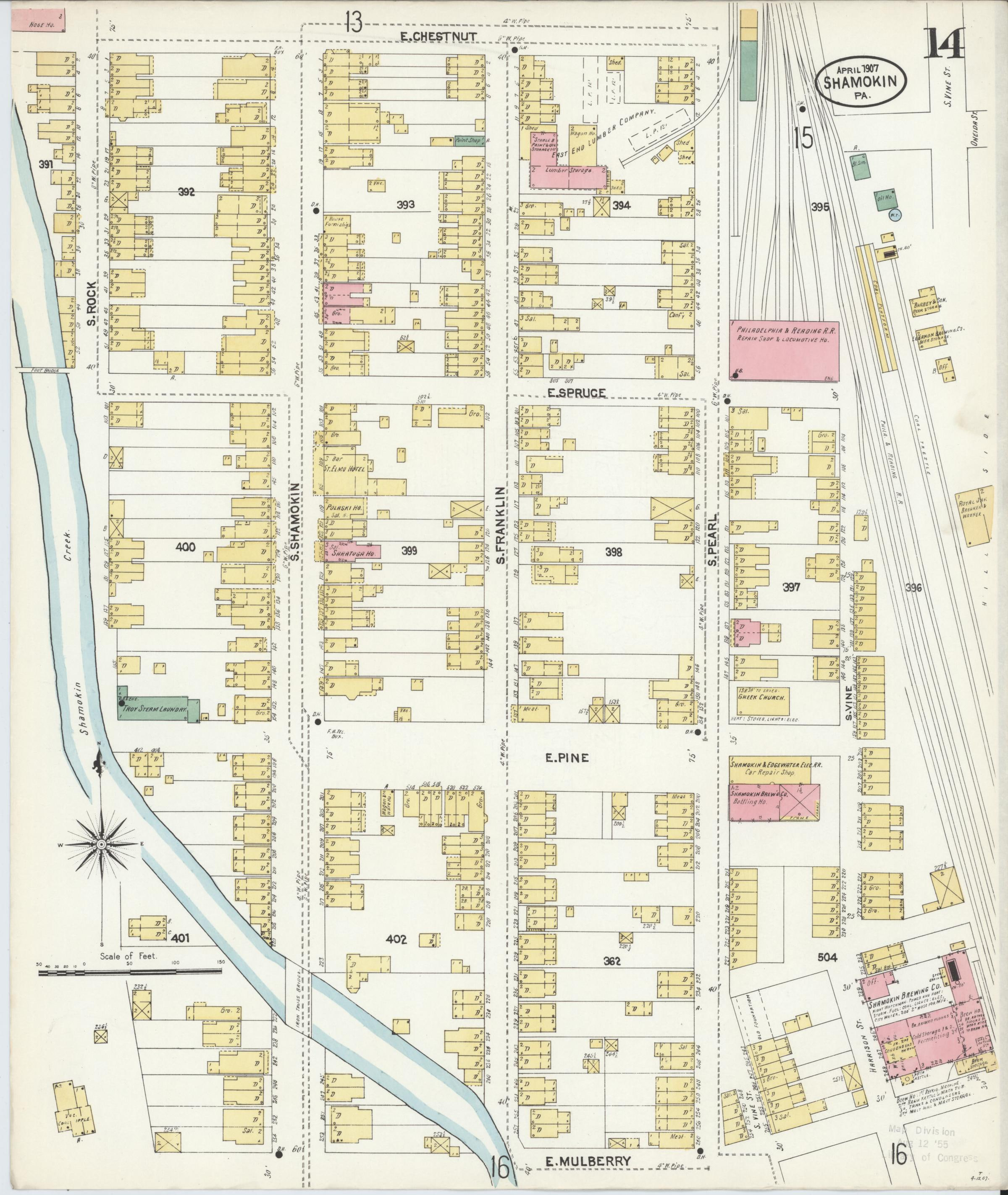 April 1907 Sanborn fire insurance map of Shamokin, Page 14.