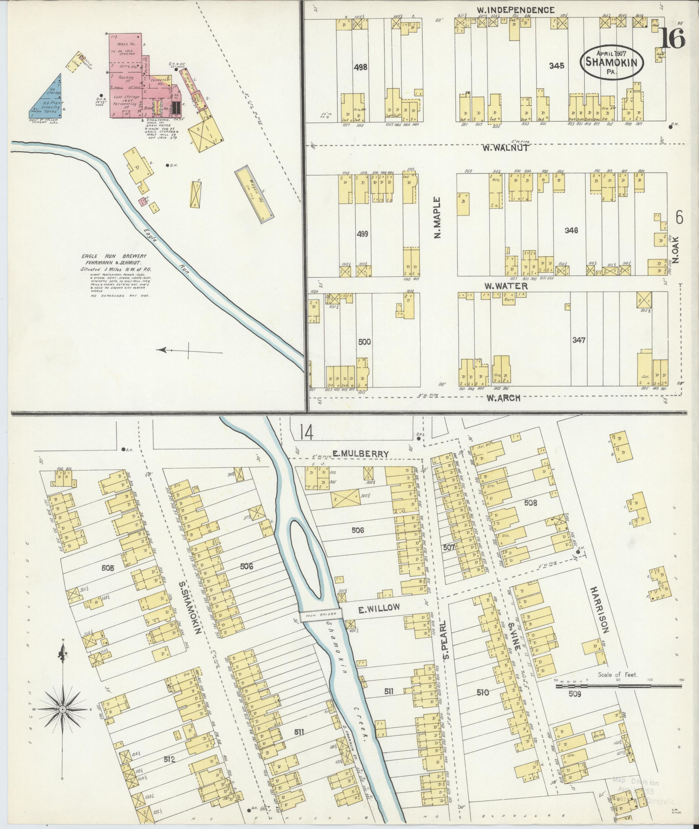 April 1907 Sanborn fire insurance map of Shamokin, Page 16.