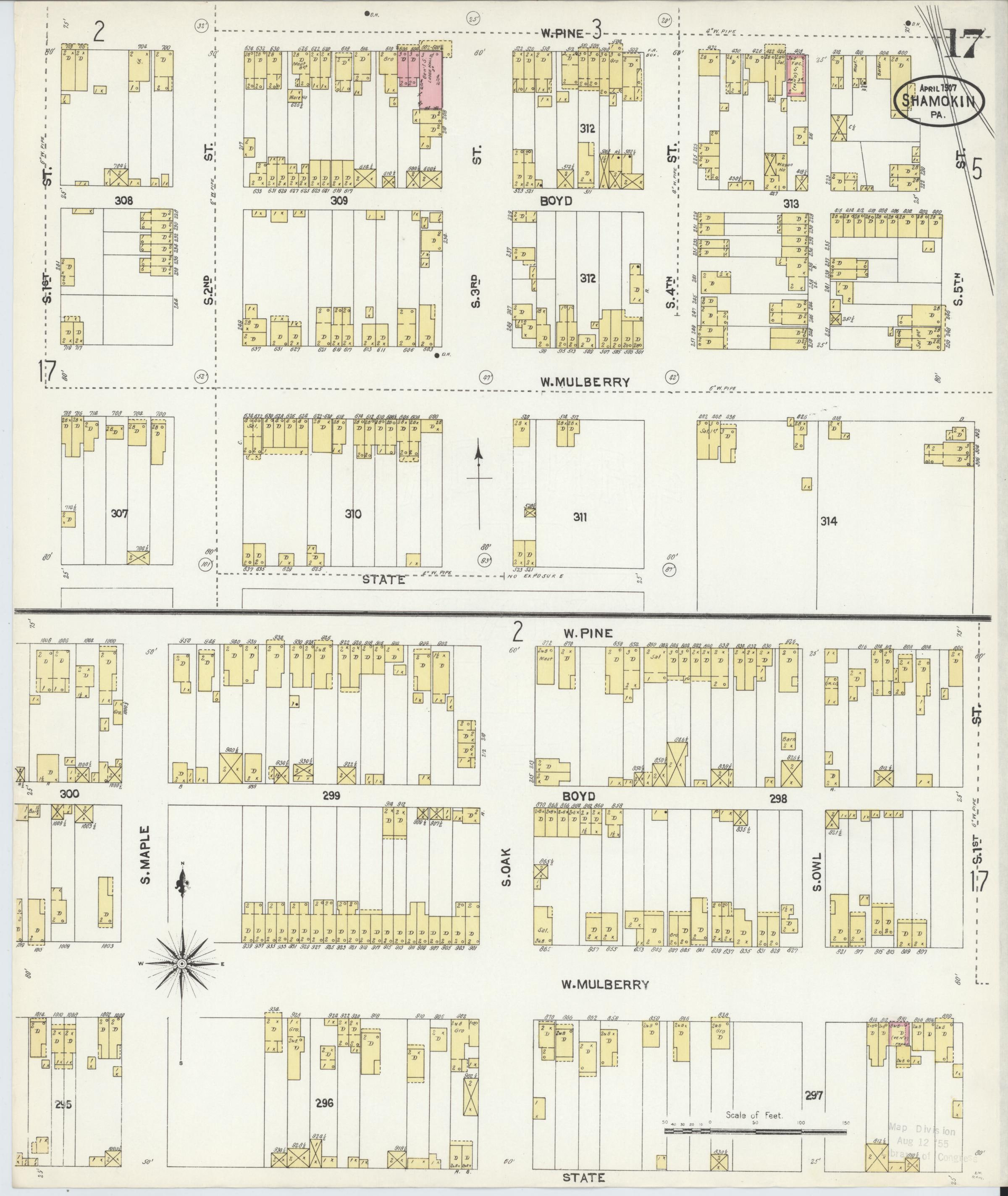 April 1907 Sanborn fire insurance map of Shamokin, Page 17.