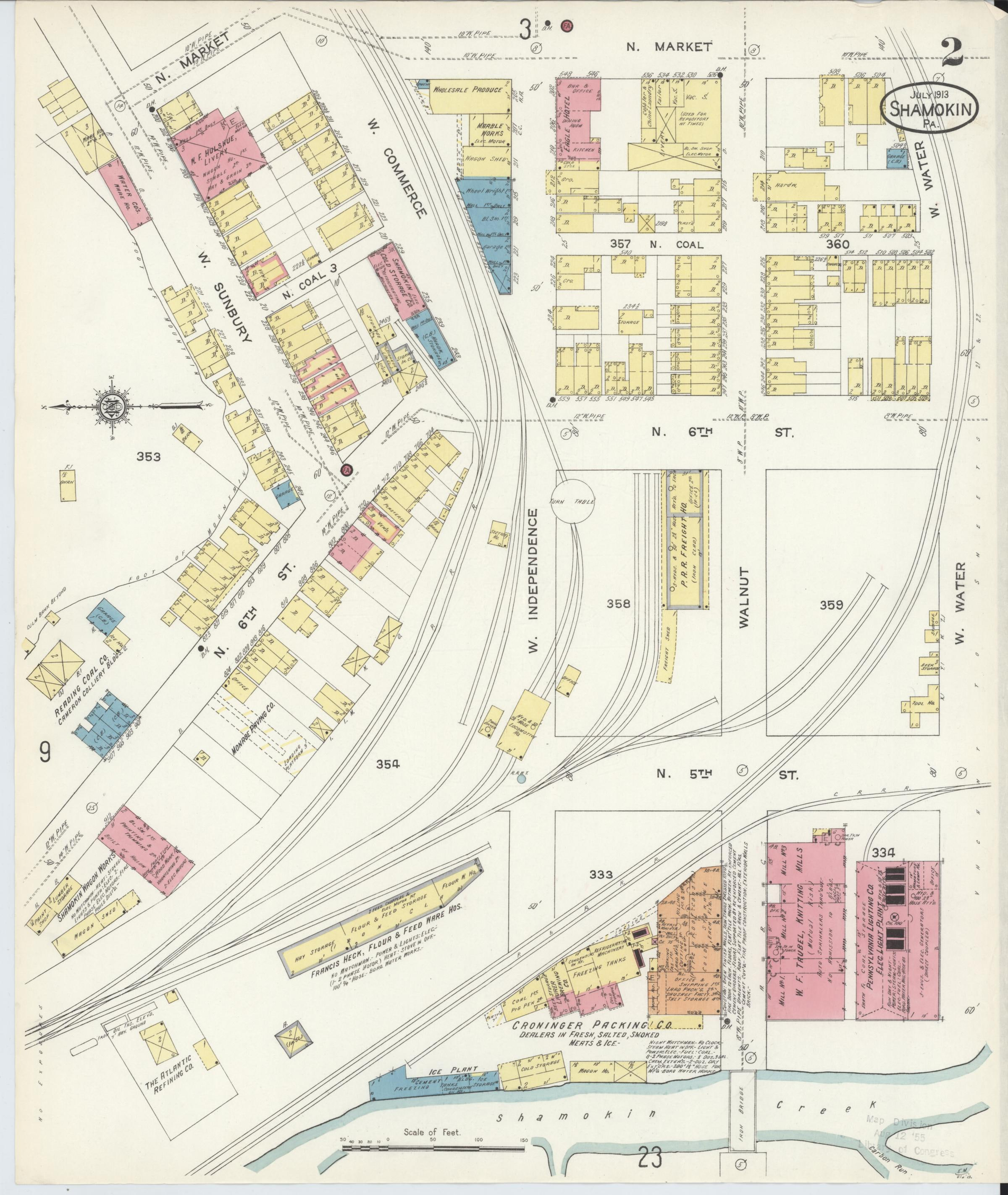 July 1913 Sanborn fire insurance map of Shamokin, Page 2.
