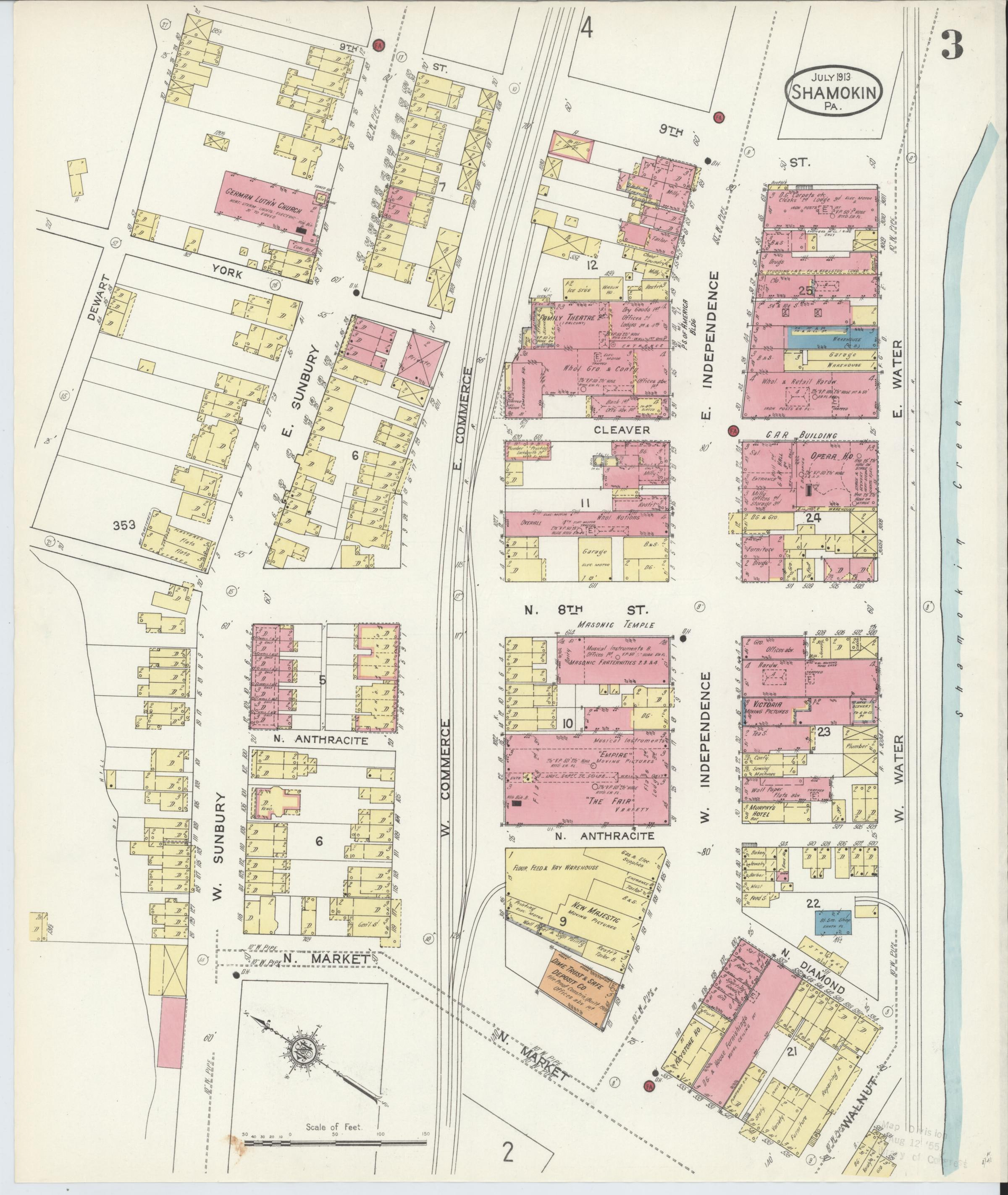 July 1913 Sanborn fire insurance map of Shamokin, Page 3.