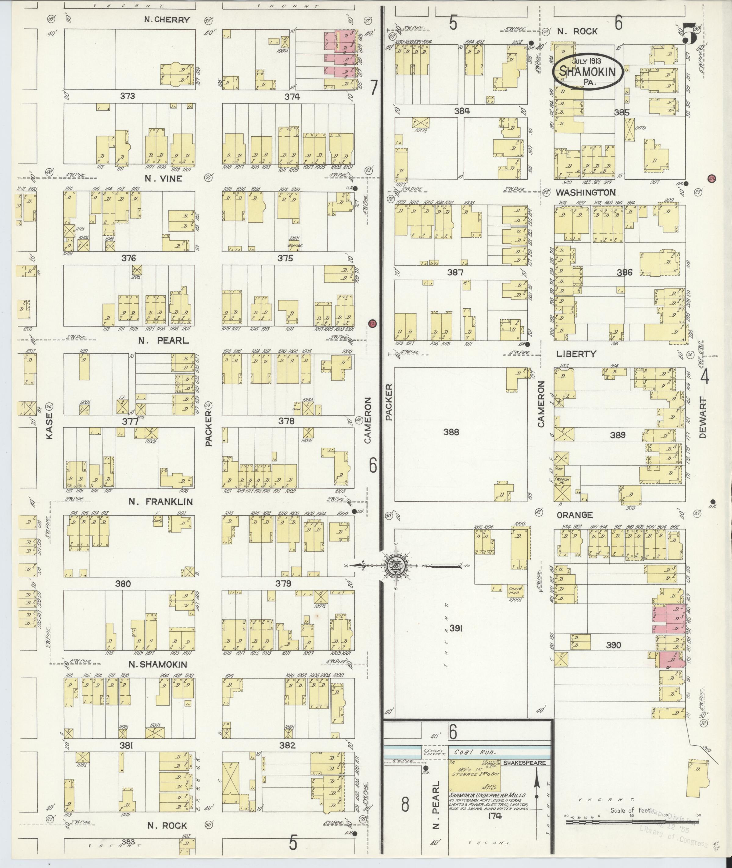 July 1913 Sanborn fire insurance map of Shamokin, Page 5.