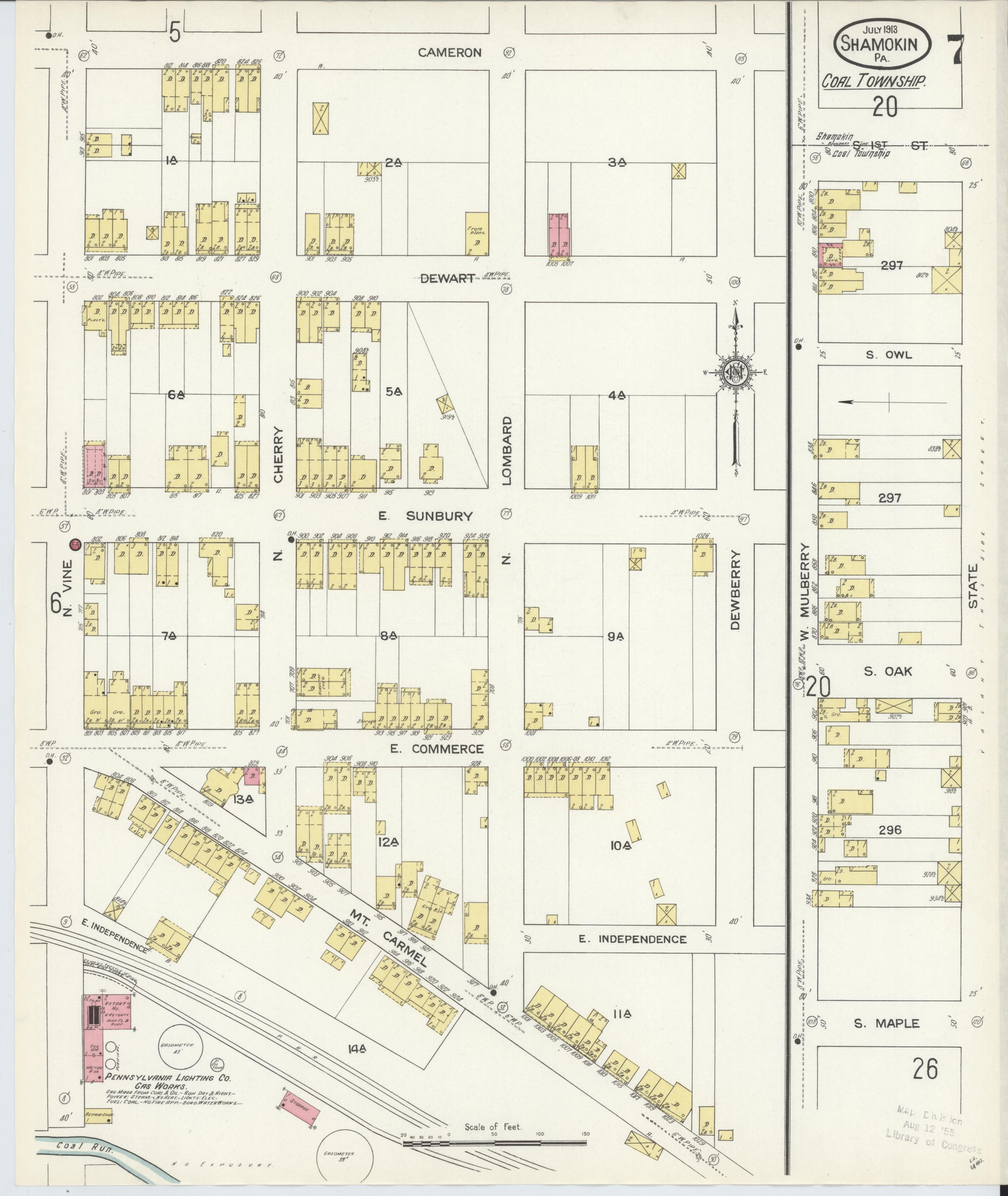 July 1913 Sanborn fire insurance map of Shamokin, Page 7.