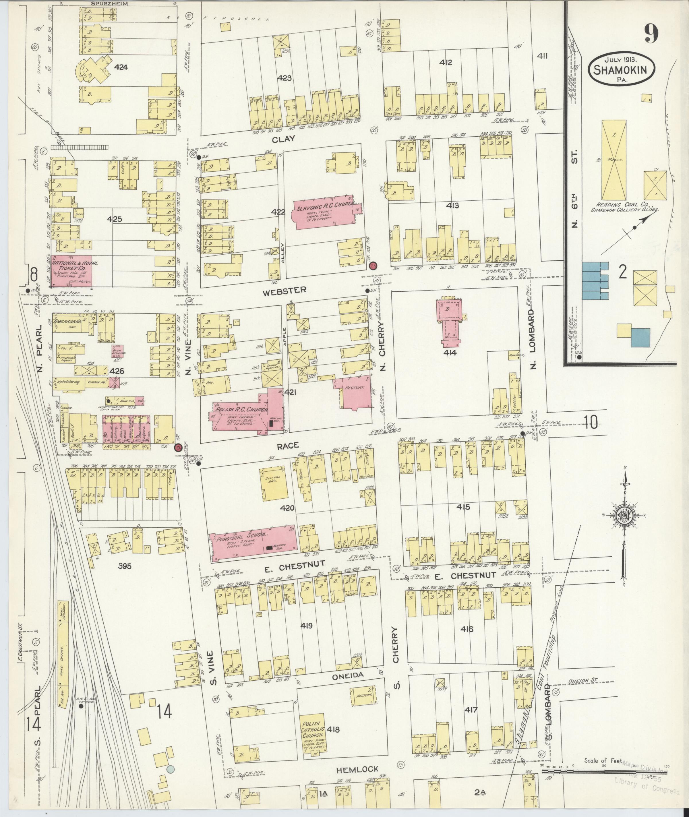 July 1913 Sanborn fire insurance map of Shamokin, Page 9.