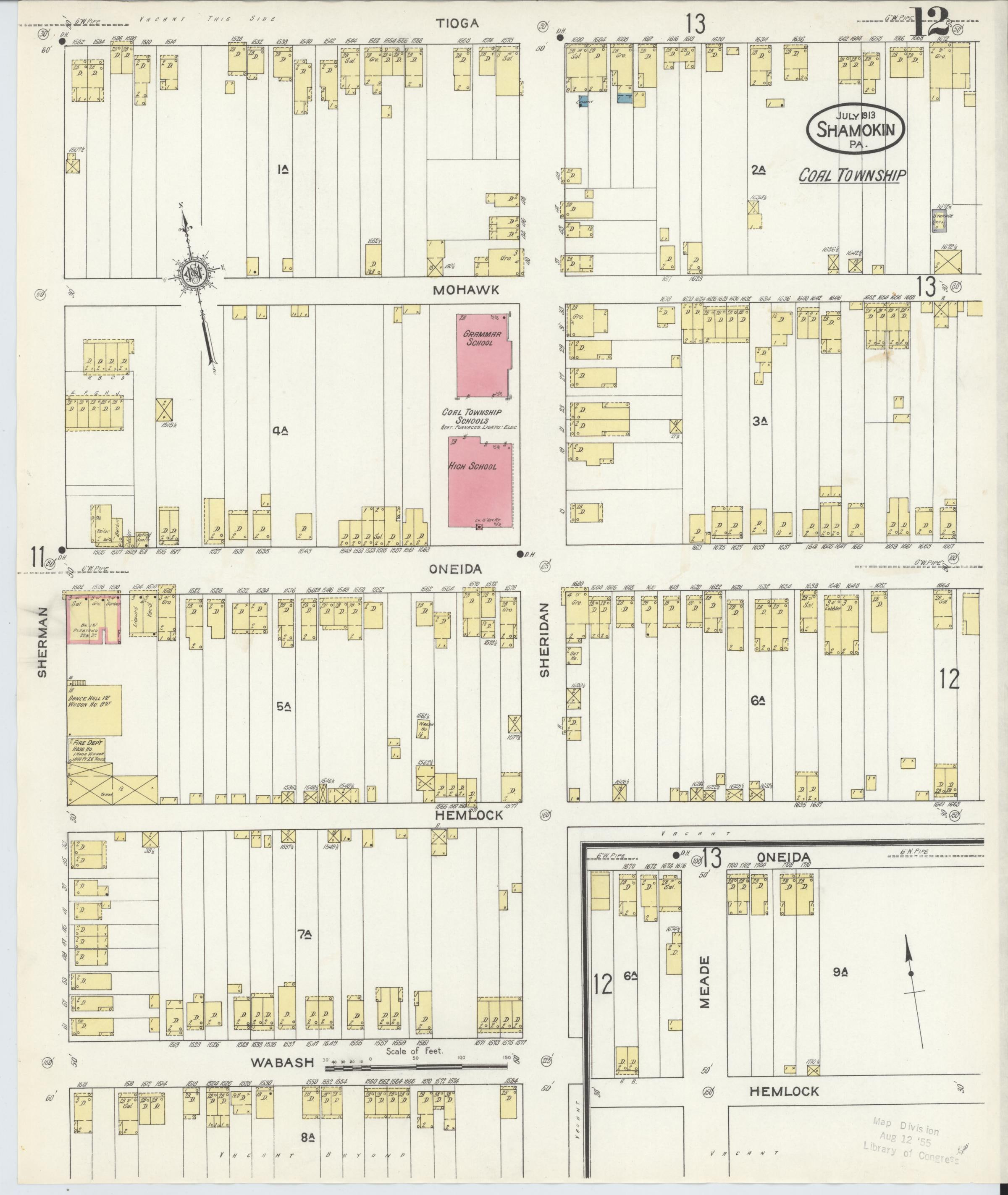July 1913 Sanborn fire insurance map of Shamokin, Page 12.