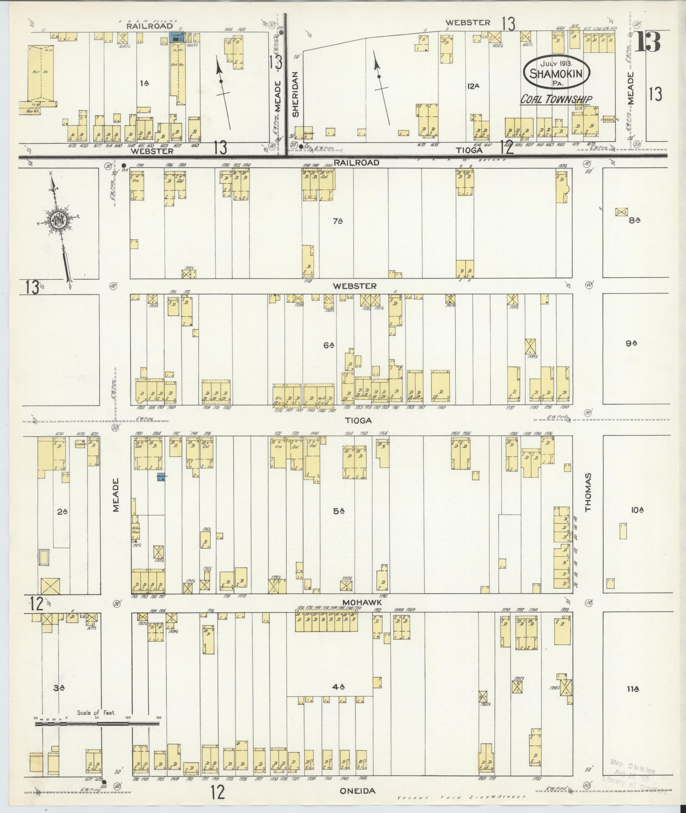 July 1913 Sanborn fire insurance map of Shamokin, Page 13.