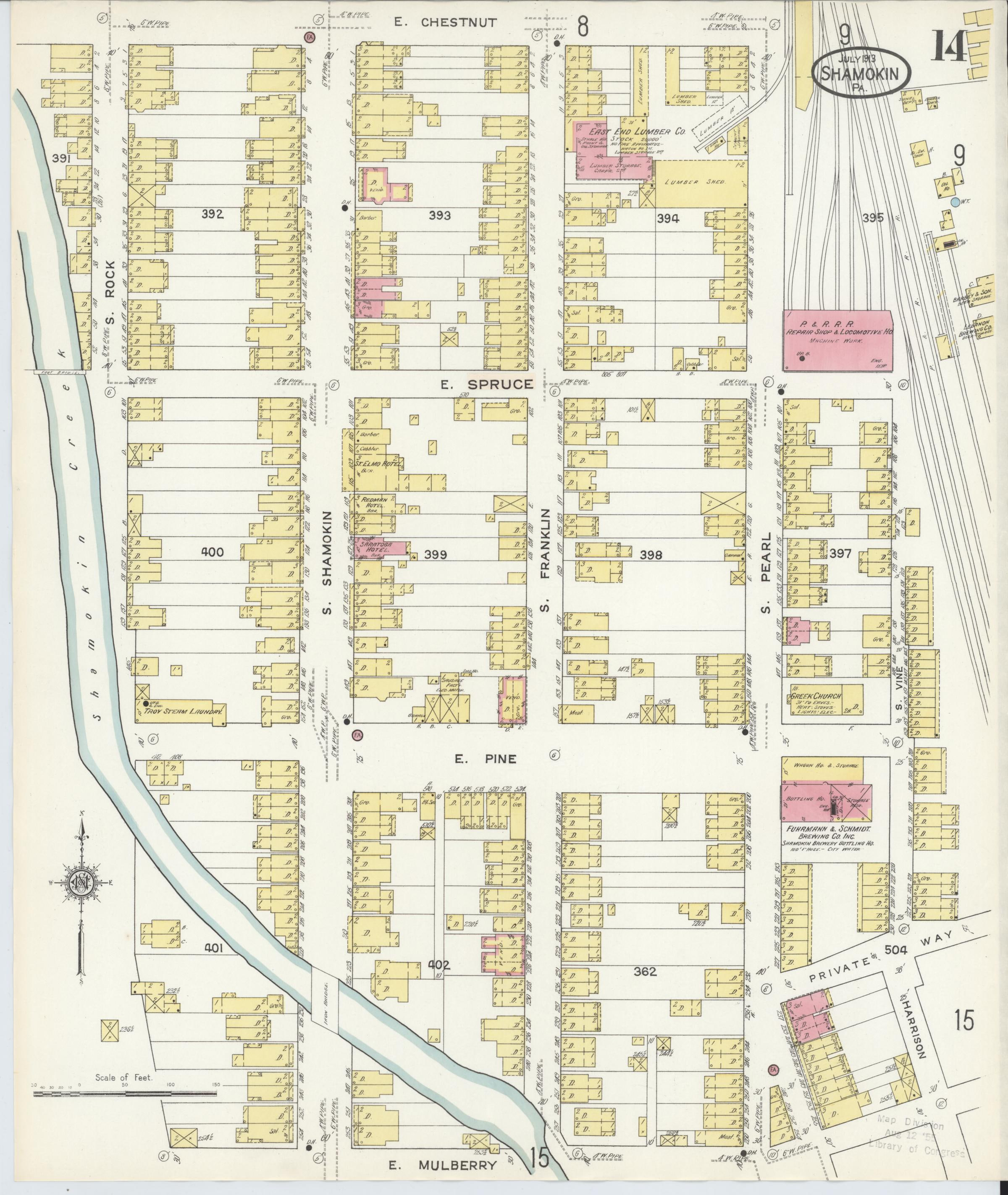 July 1913 Sanborn fire insurance map of Shamokin, Page 14.