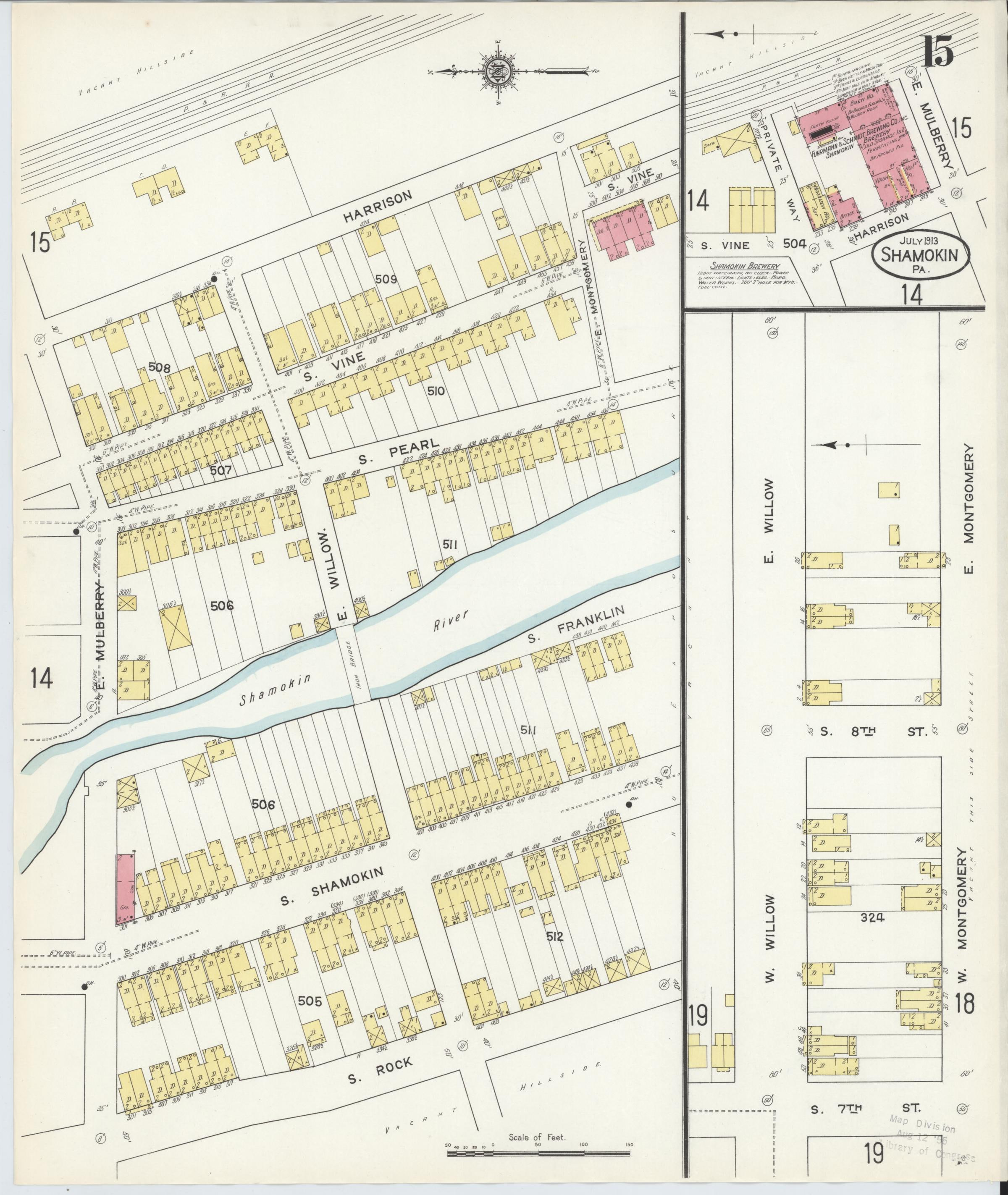July 1913 Sanborn fire insurance map of Shamokin, Page 15.