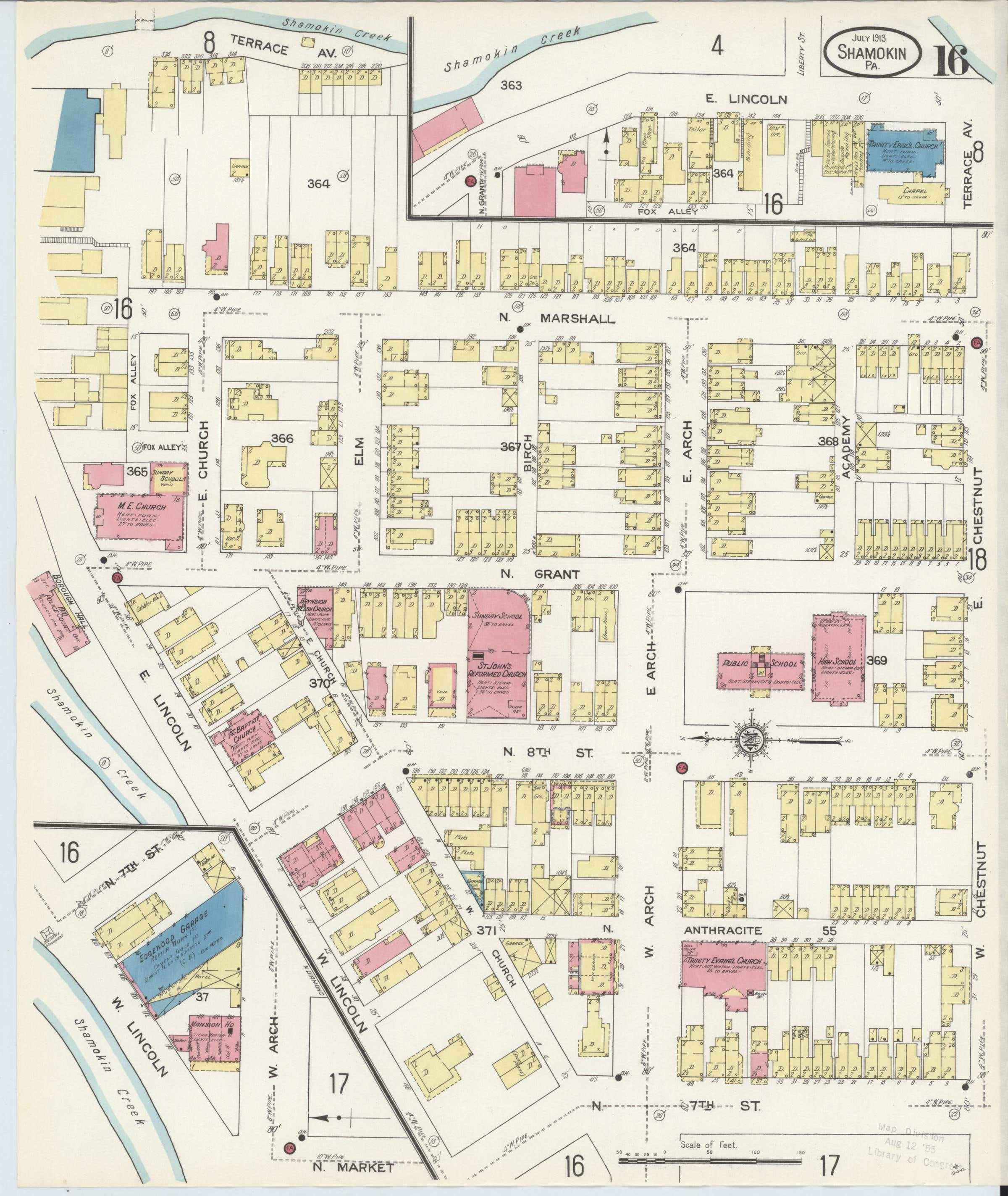 July 1913 Sanborn fire insurance map of Shamokin, Page 16.
