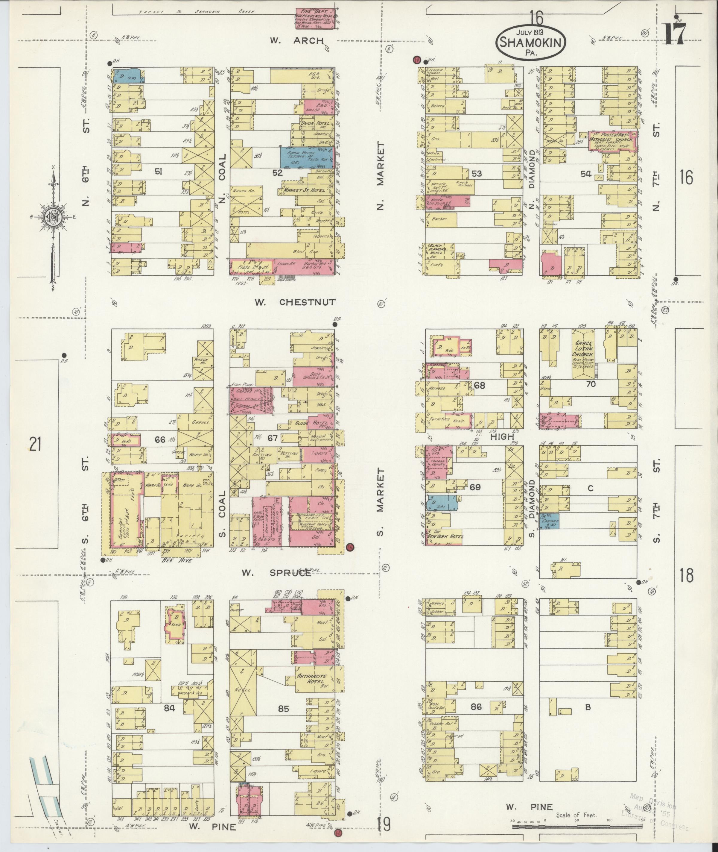 July 1913 Sanborn fire insurance map of Shamokin, Page 17.
