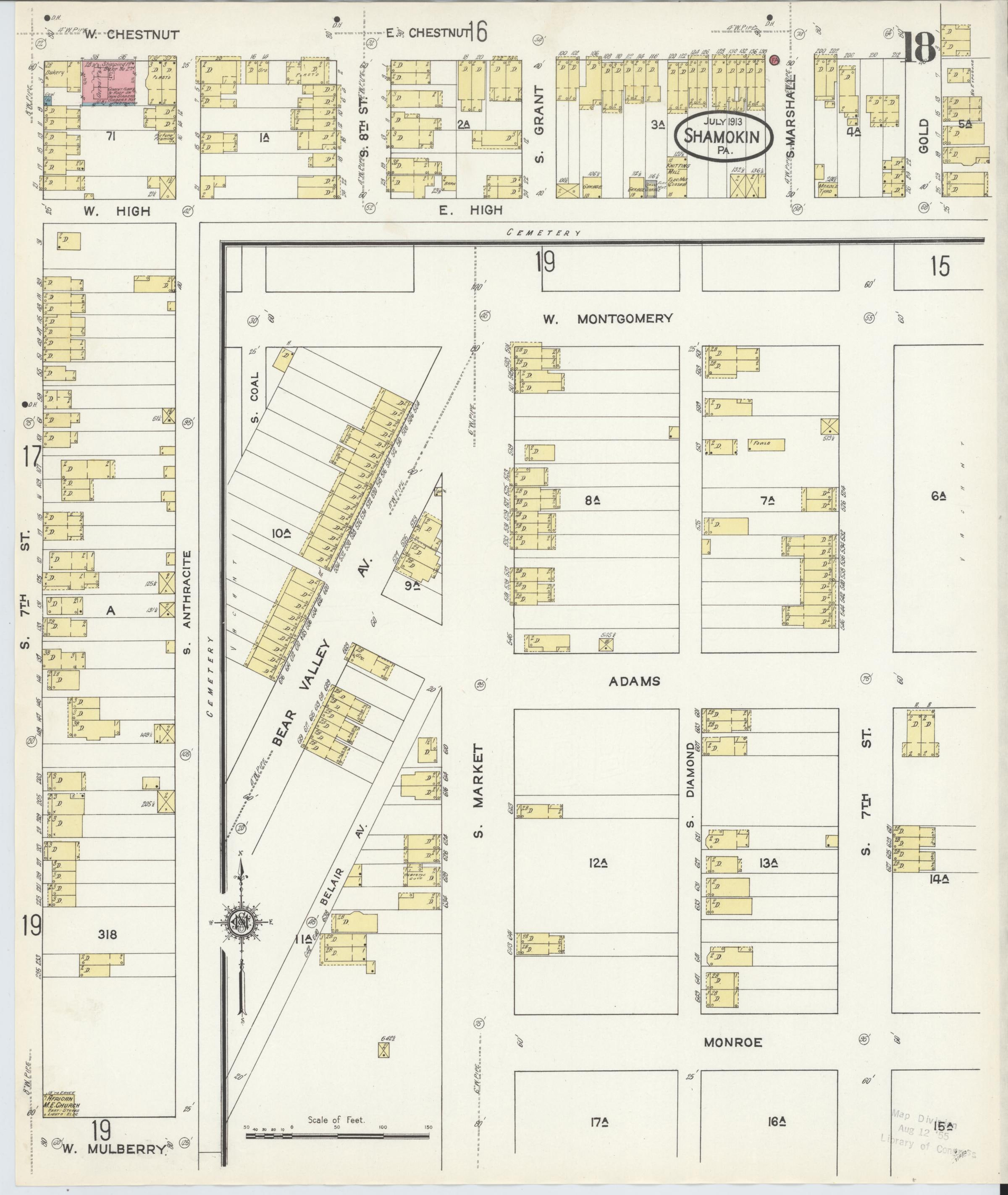July 1913 Sanborn fire insurance map of Shamokin, Page 18.