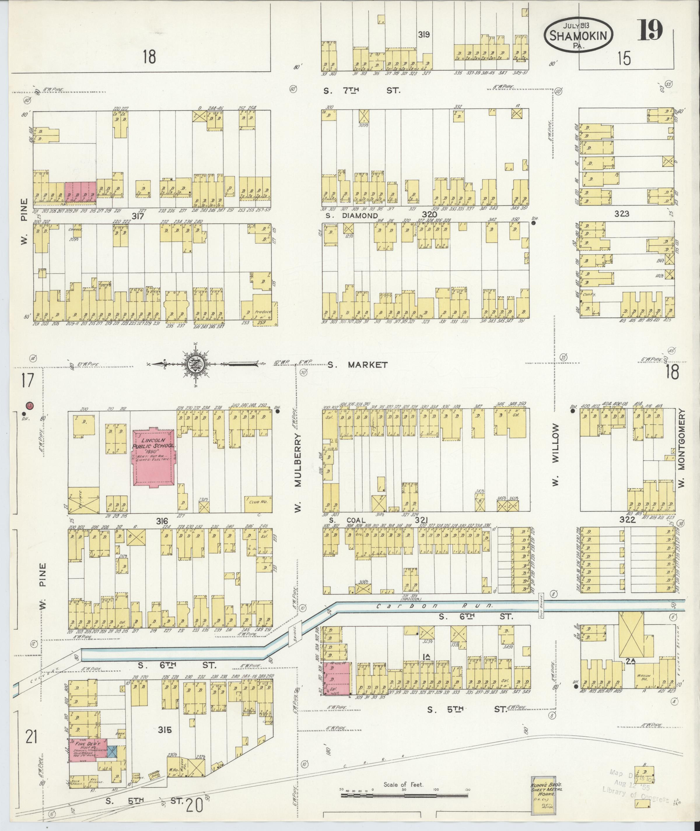 July 1913 Sanborn fire insurance map of Shamokin, Page 19.