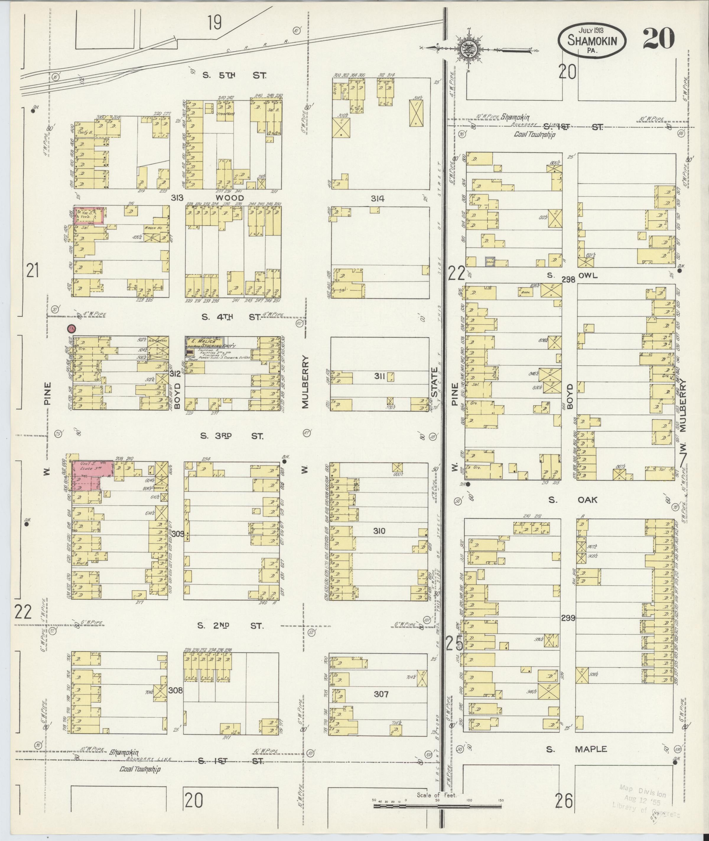July 1913 Sanborn fire insurance map of Shamokin, Page 20.