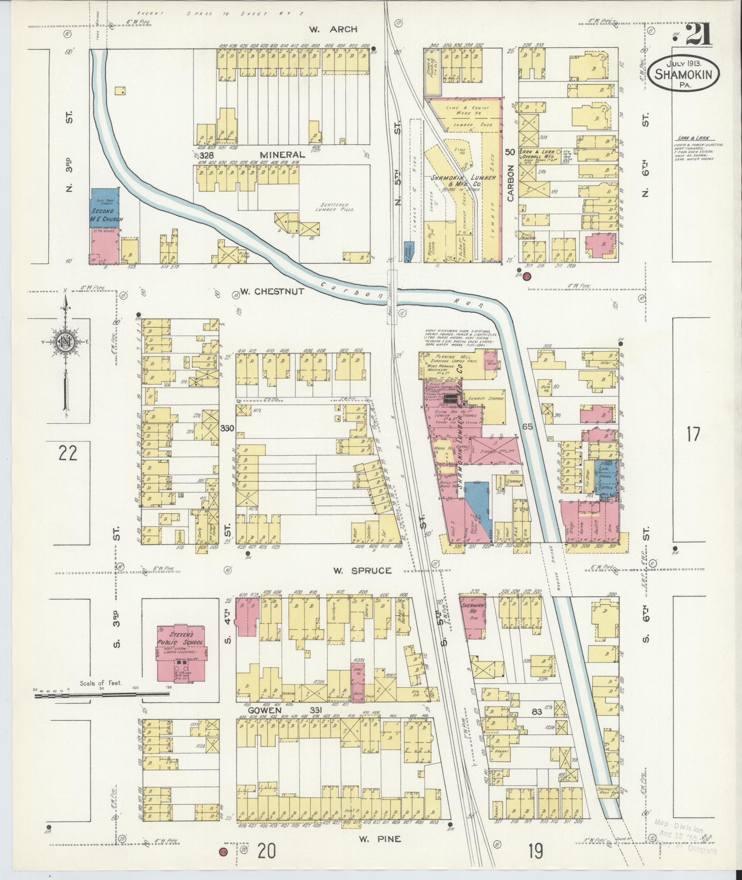 July 1913 Sanborn fire insurance map of Shamokin, Page 21.
