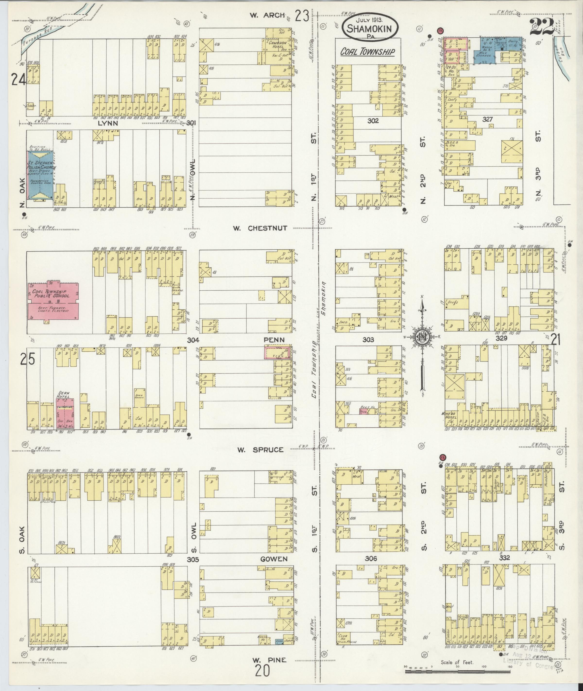 July 1913 Sanborn fire insurance map of Shamokin, Page 22.