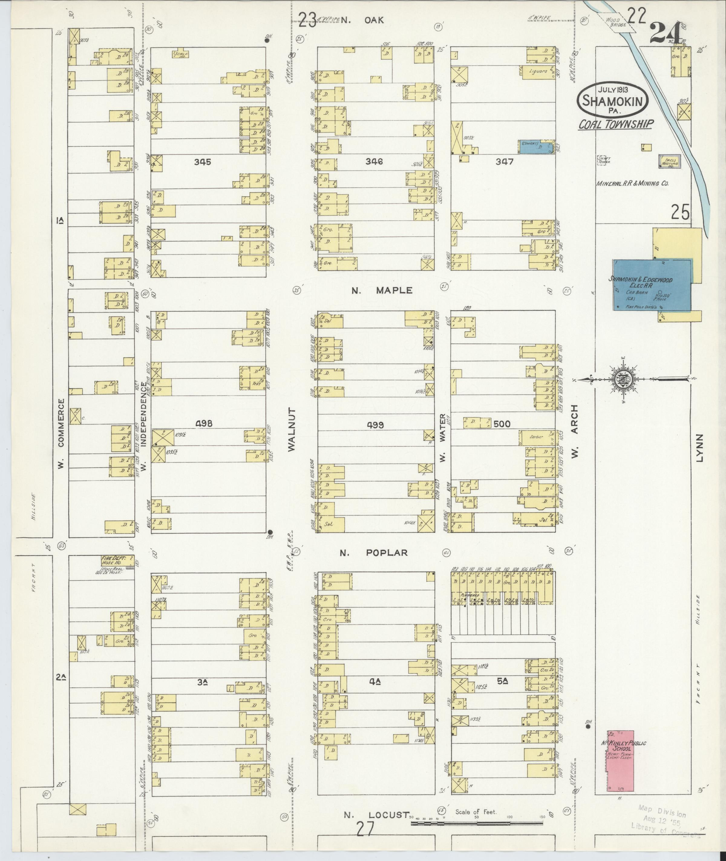 July 1913 Sanborn fire insurance map of Shamokin, Page 24.