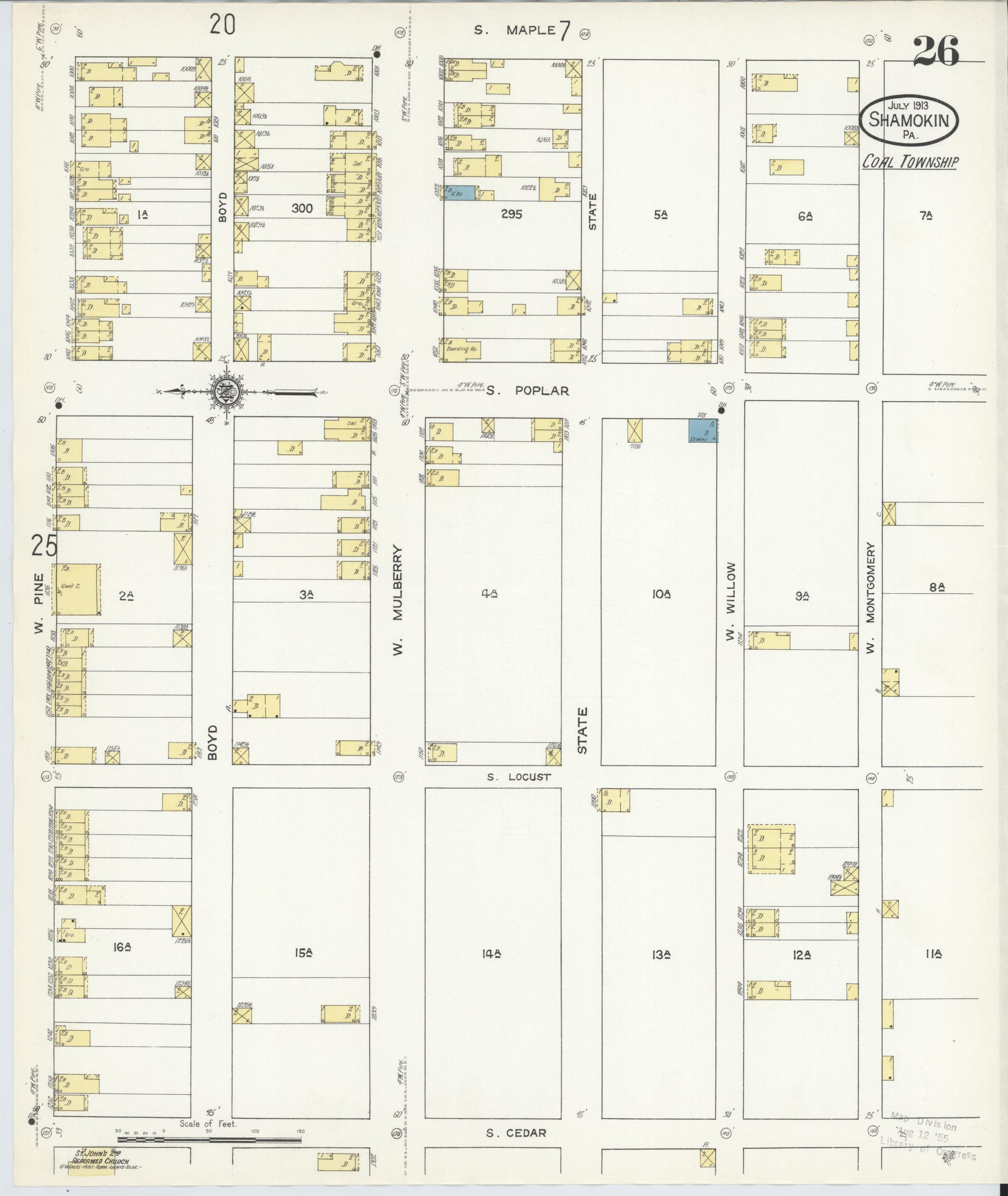 July 1913 Sanborn fire insurance map of Shamokin, Page 26.