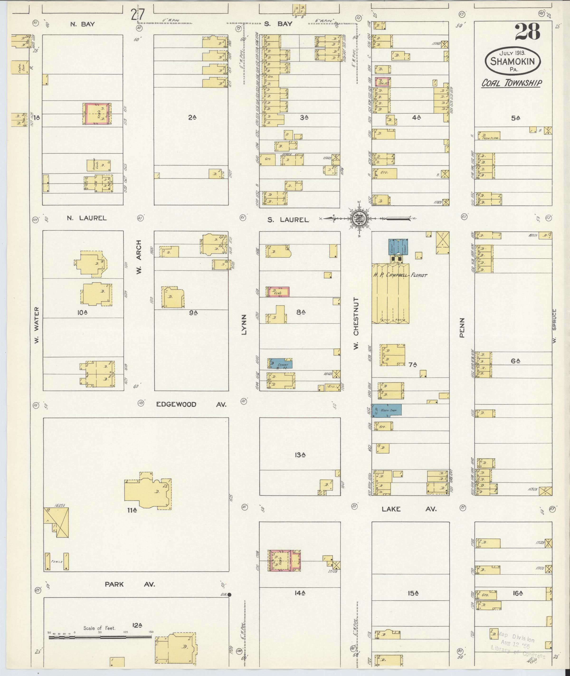 July 1913 Sanborn fire insurance map of Shamokin, Page 28.
