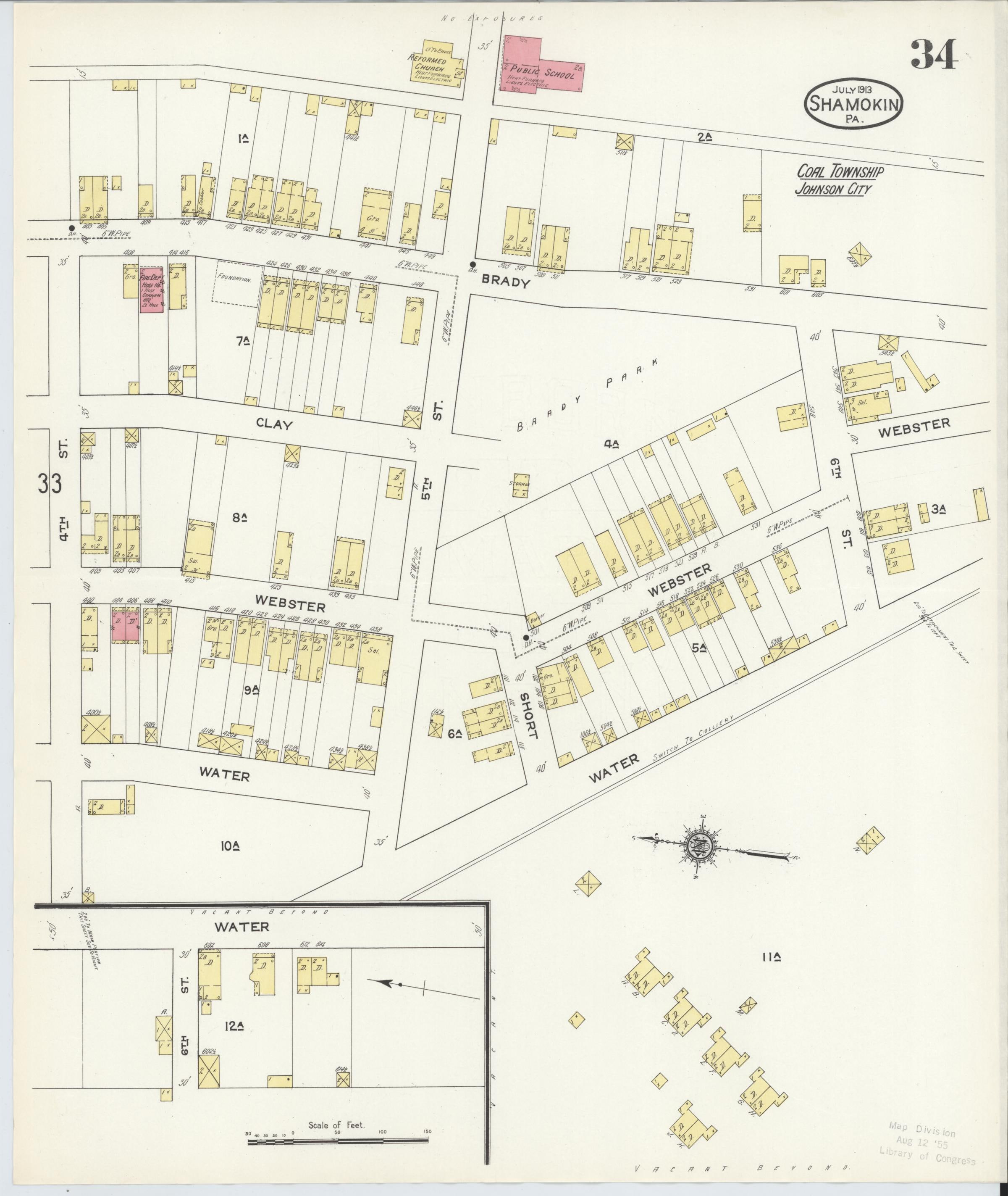 July 1913 Sanborn fire insurance map of Shamokin, Page 34.