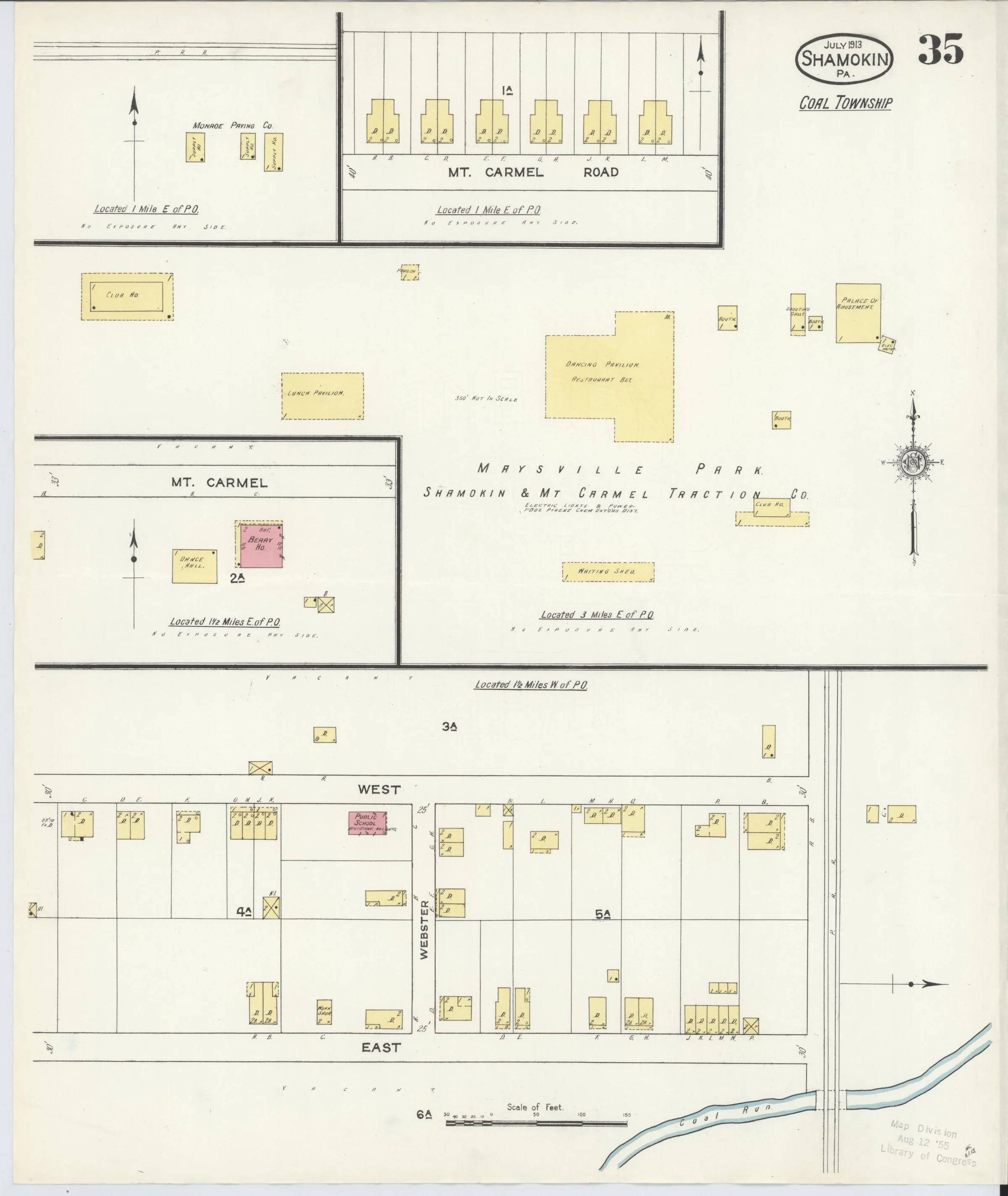 Page 35 of the July 1913 Shamokin Sanborn fire-insurance maps; streets, building footprints, and map symbols.