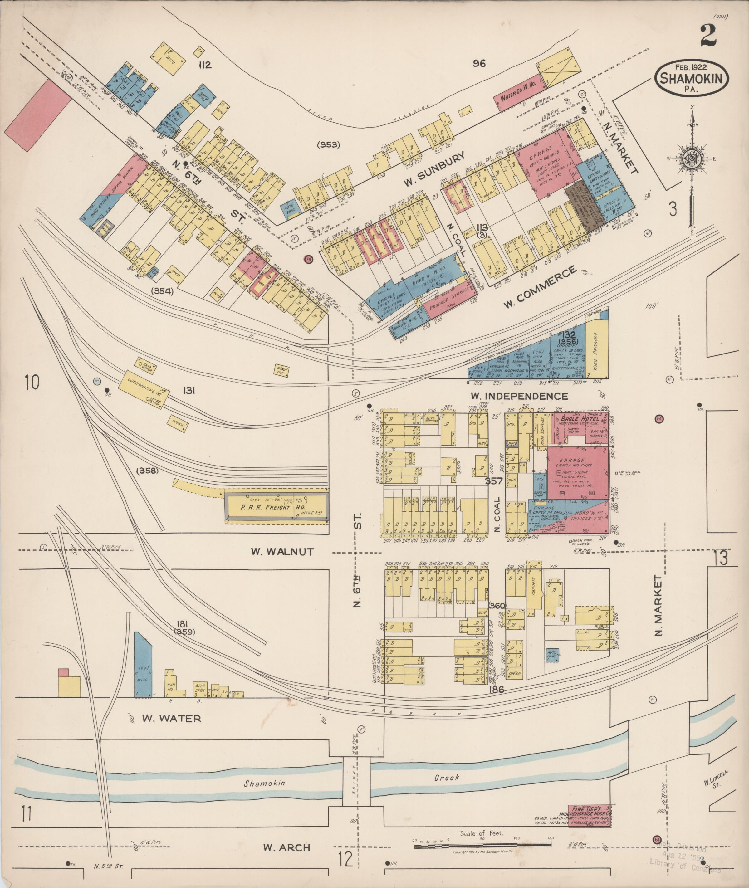 February 1922 Sanborn fire insurance map of Shamokin, Page 2.