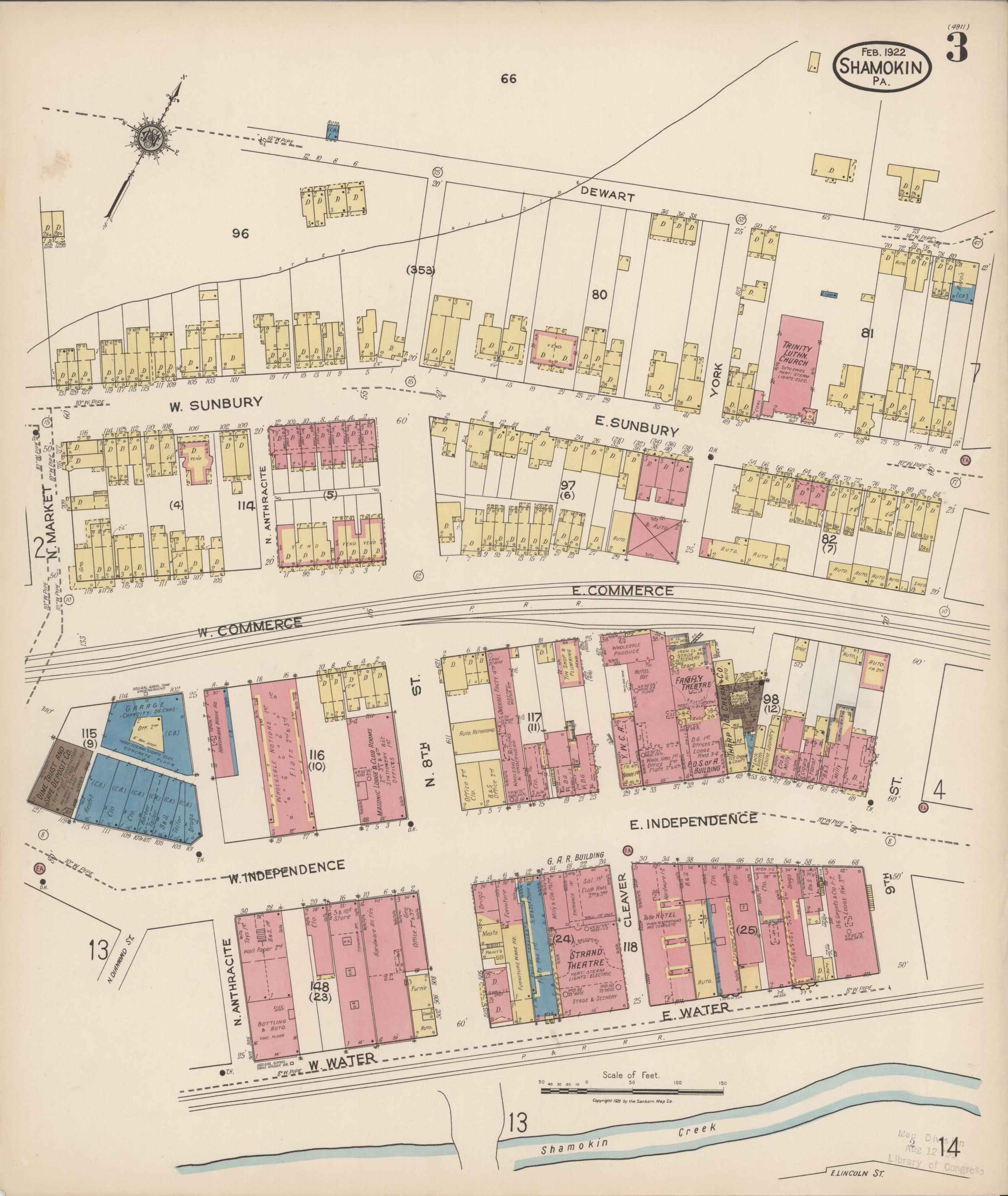 February 1922 Sanborn fire insurance map of Shamokin, Page 3.