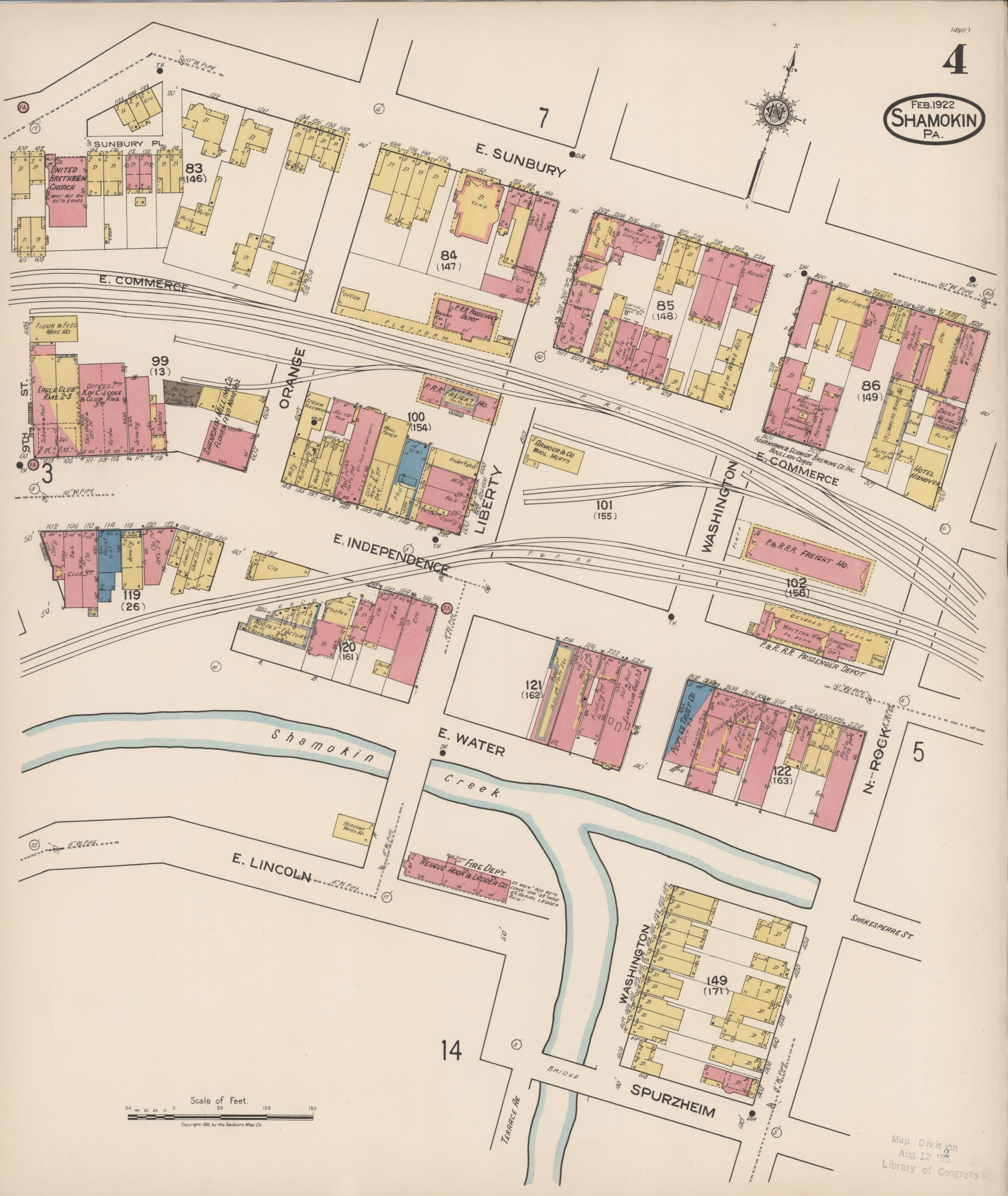 February 1922 Sanborn fire insurance map of Shamokin, Page 4.