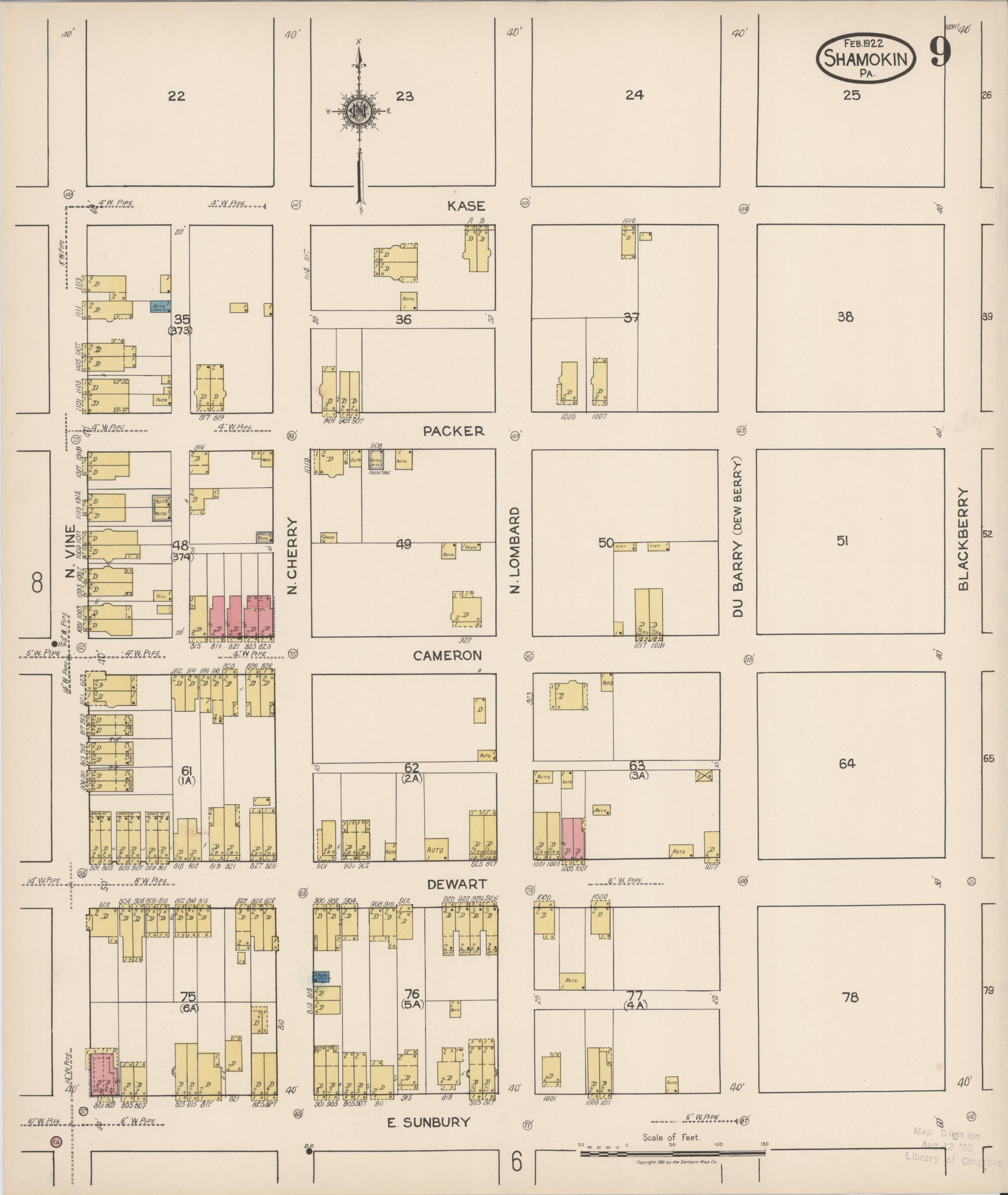 February 1922 Sanborn fire insurance map of Shamokin, Page 9.