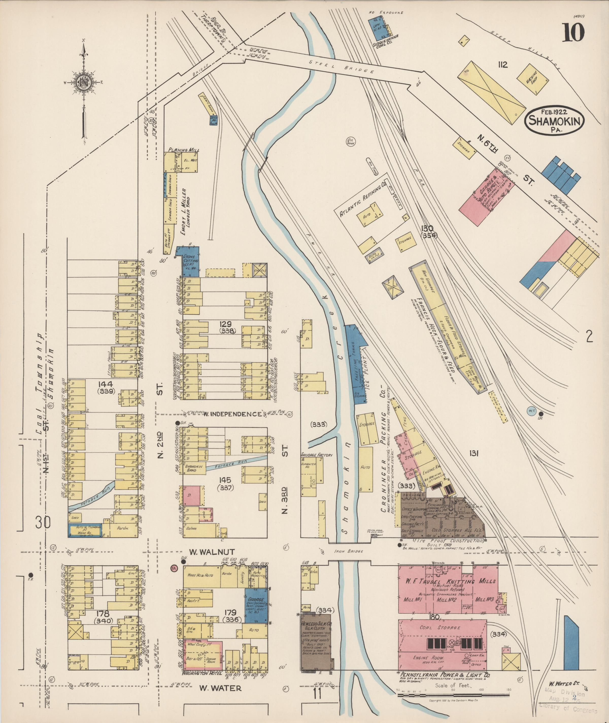 February 1922 Sanborn fire insurance map of Shamokin, Page 10.