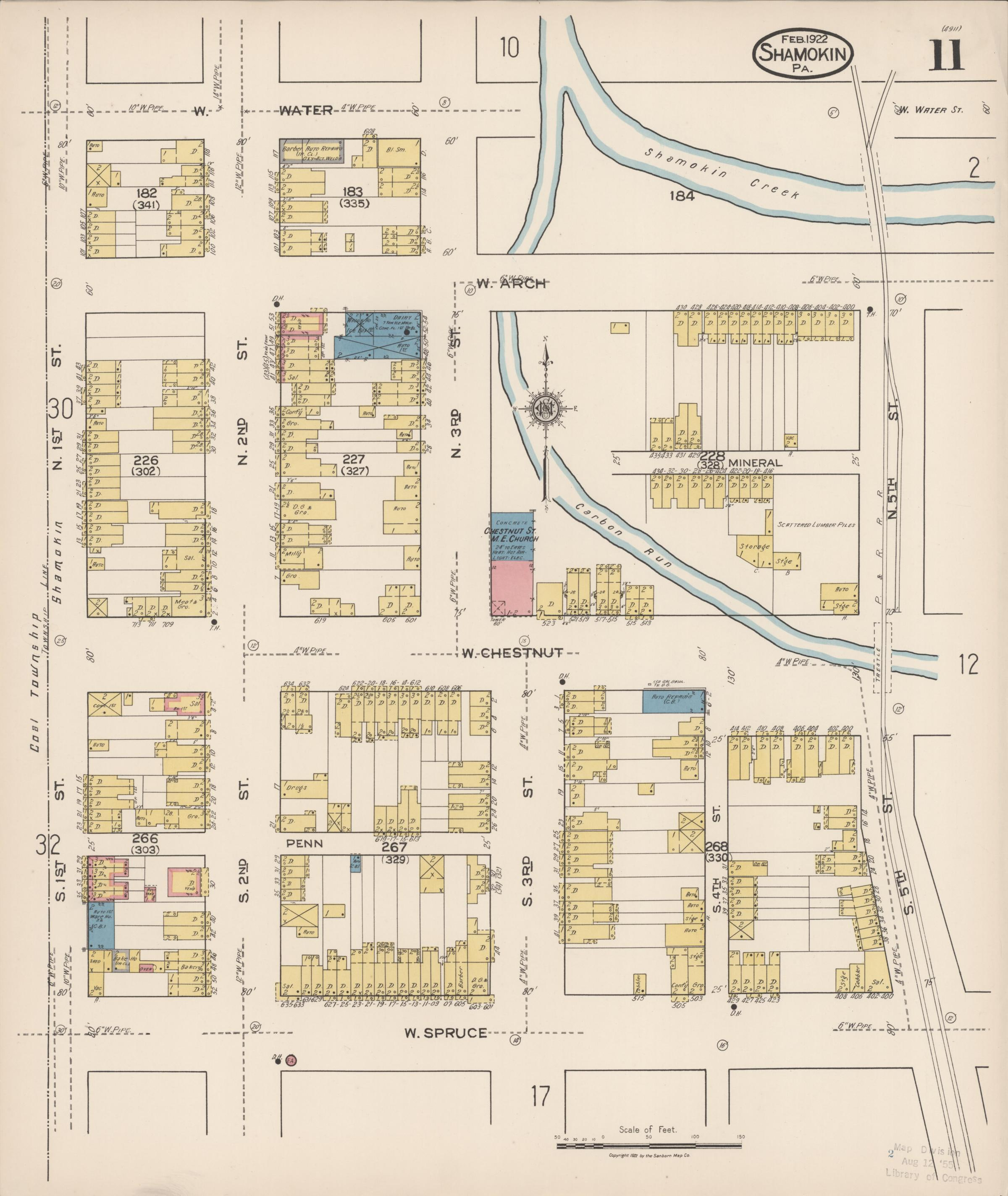 February 1922 Sanborn fire insurance map of Shamokin, Page 11.
