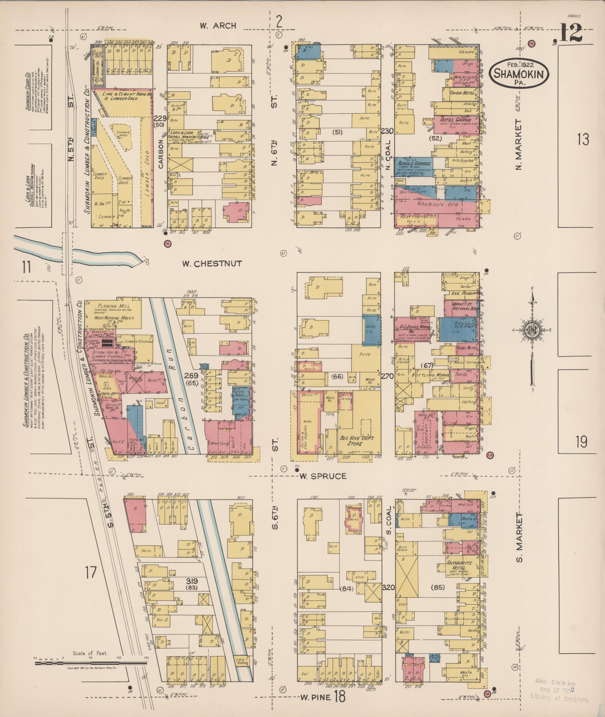 February 1922 Sanborn fire insurance map of Shamokin, Page 12.