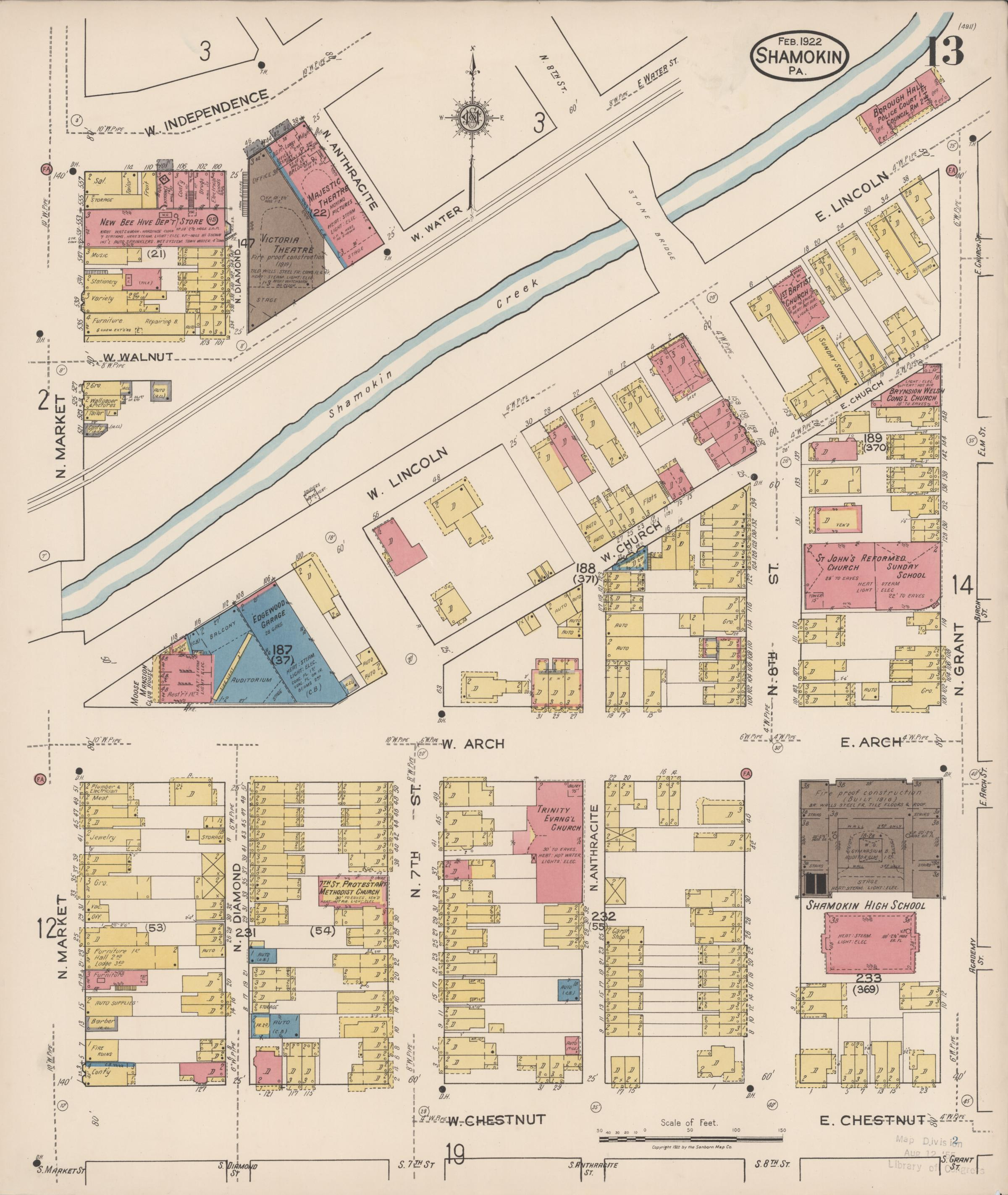 February 1922 Sanborn fire insurance map of Shamokin, Page 13.