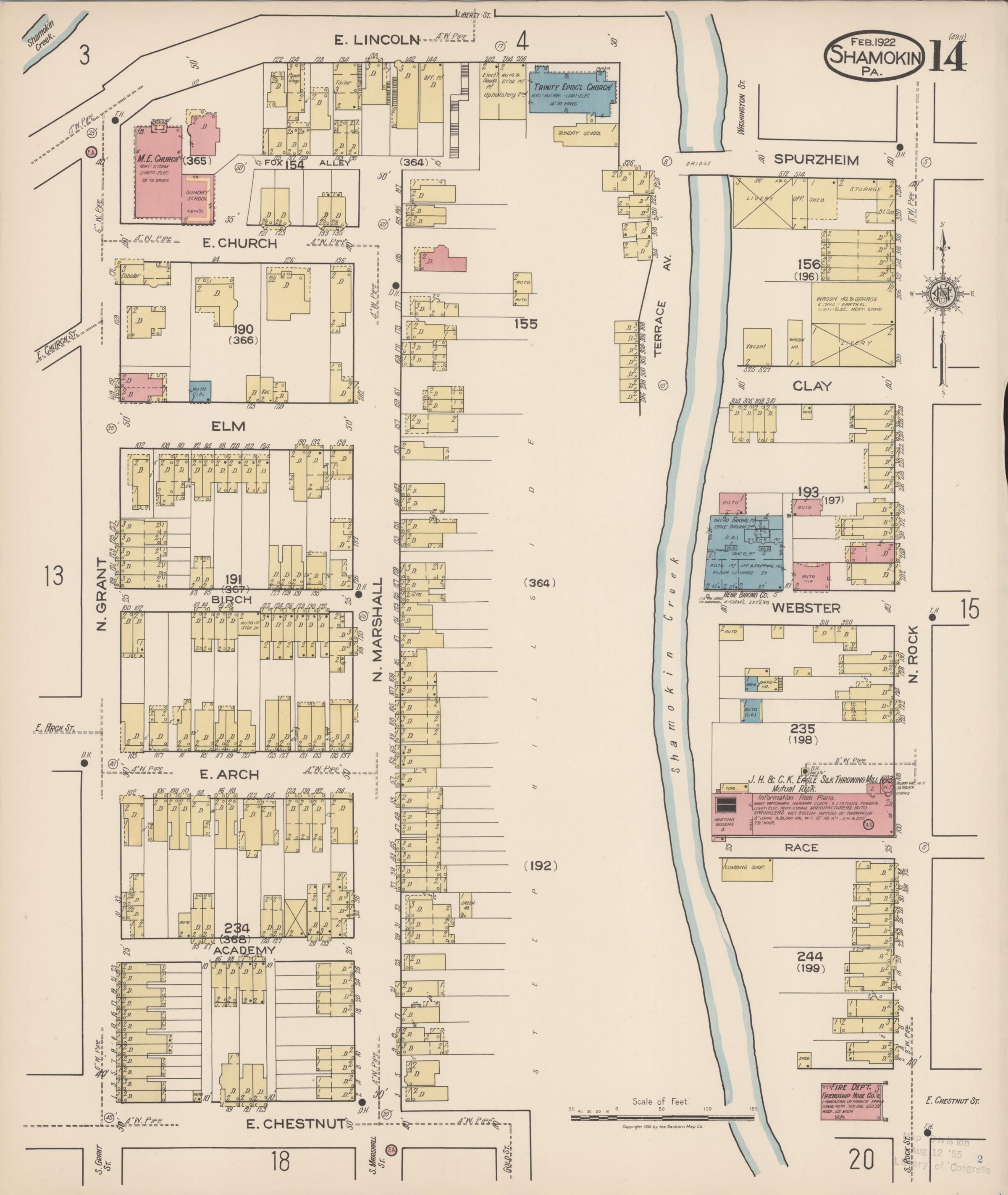 February 1922 Sanborn fire insurance map of Shamokin, Page 14.