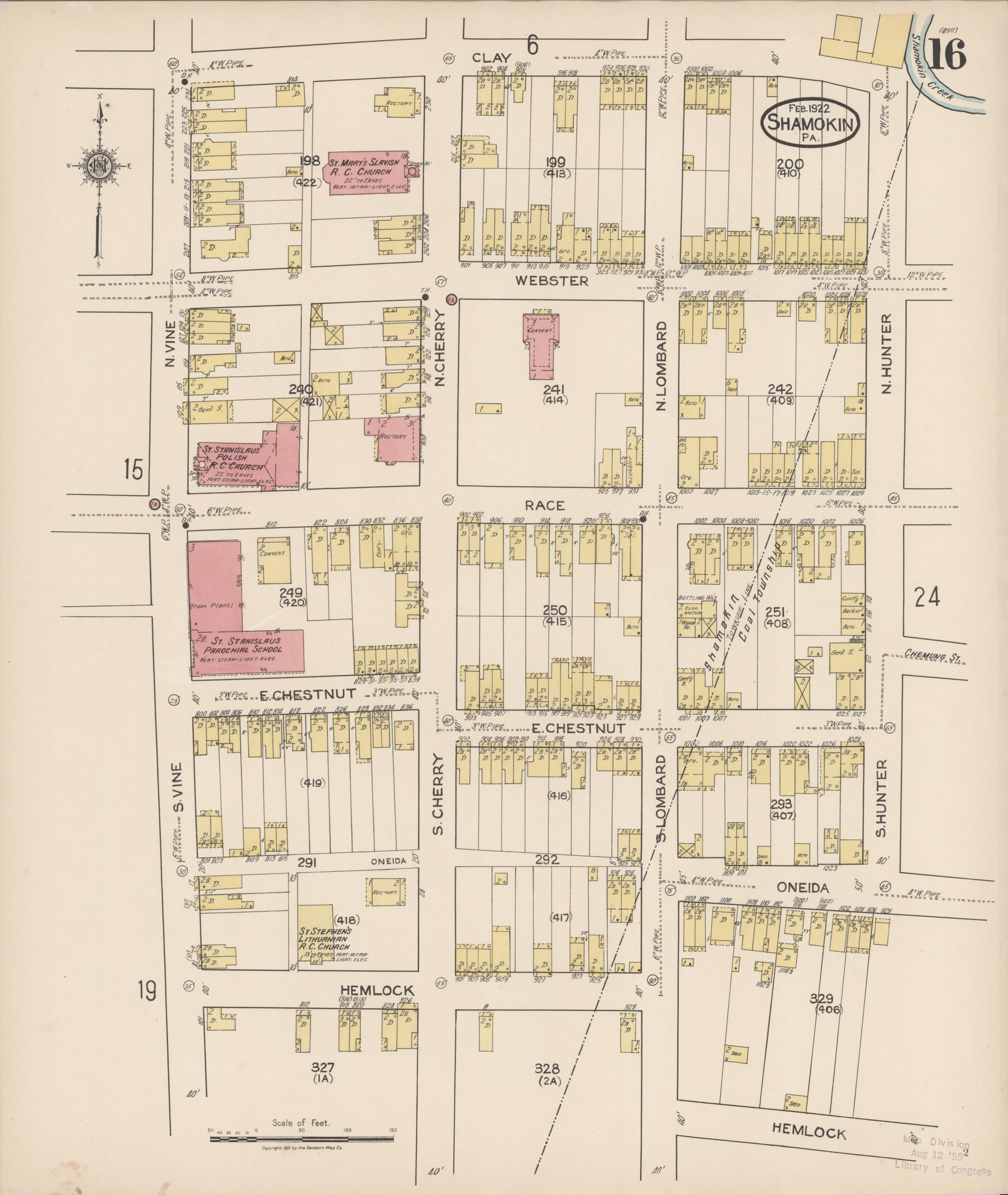 February 1922 Sanborn fire insurance map of Shamokin, Page 16.