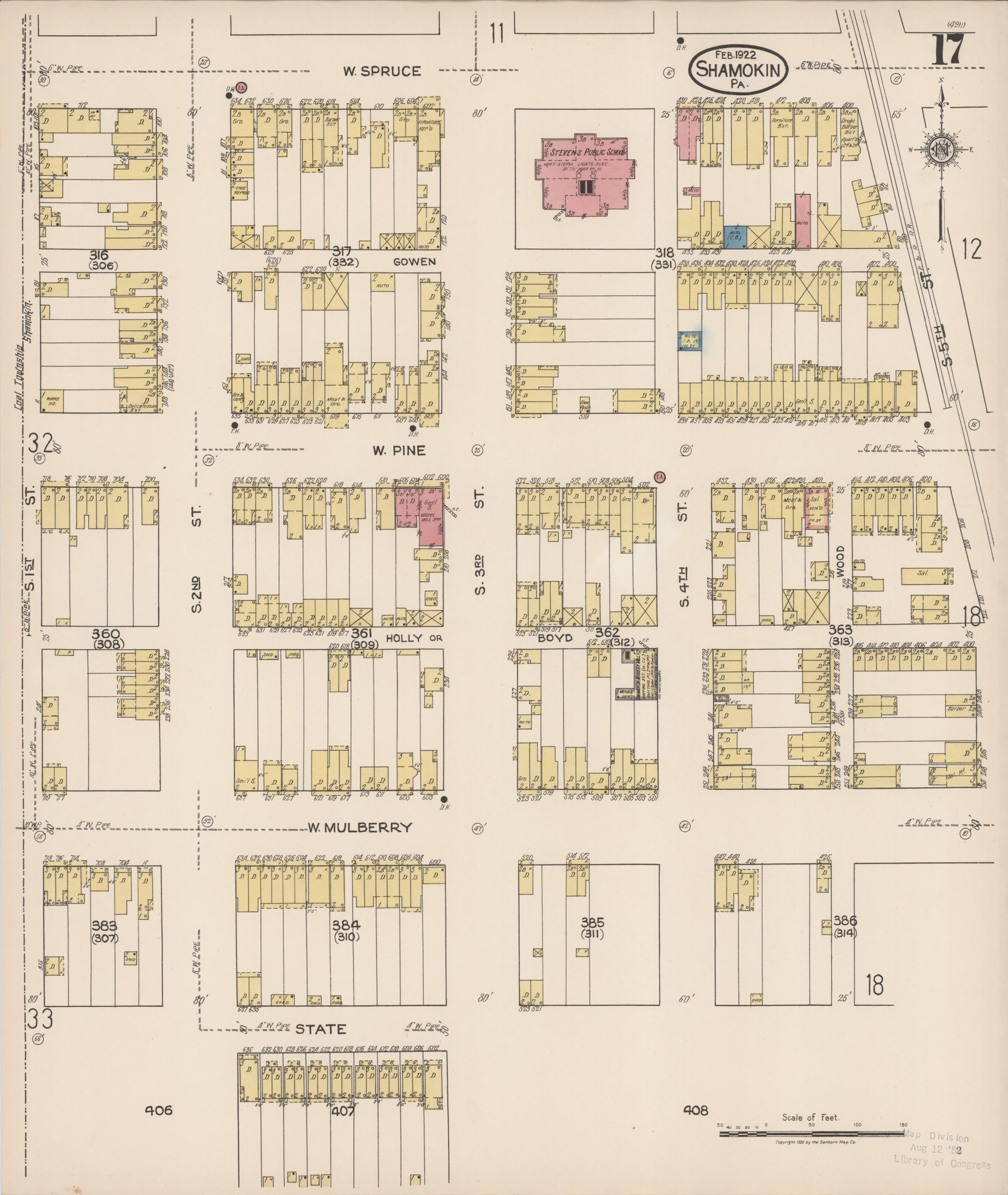 February 1922 Sanborn fire insurance map of Shamokin, Page 17.