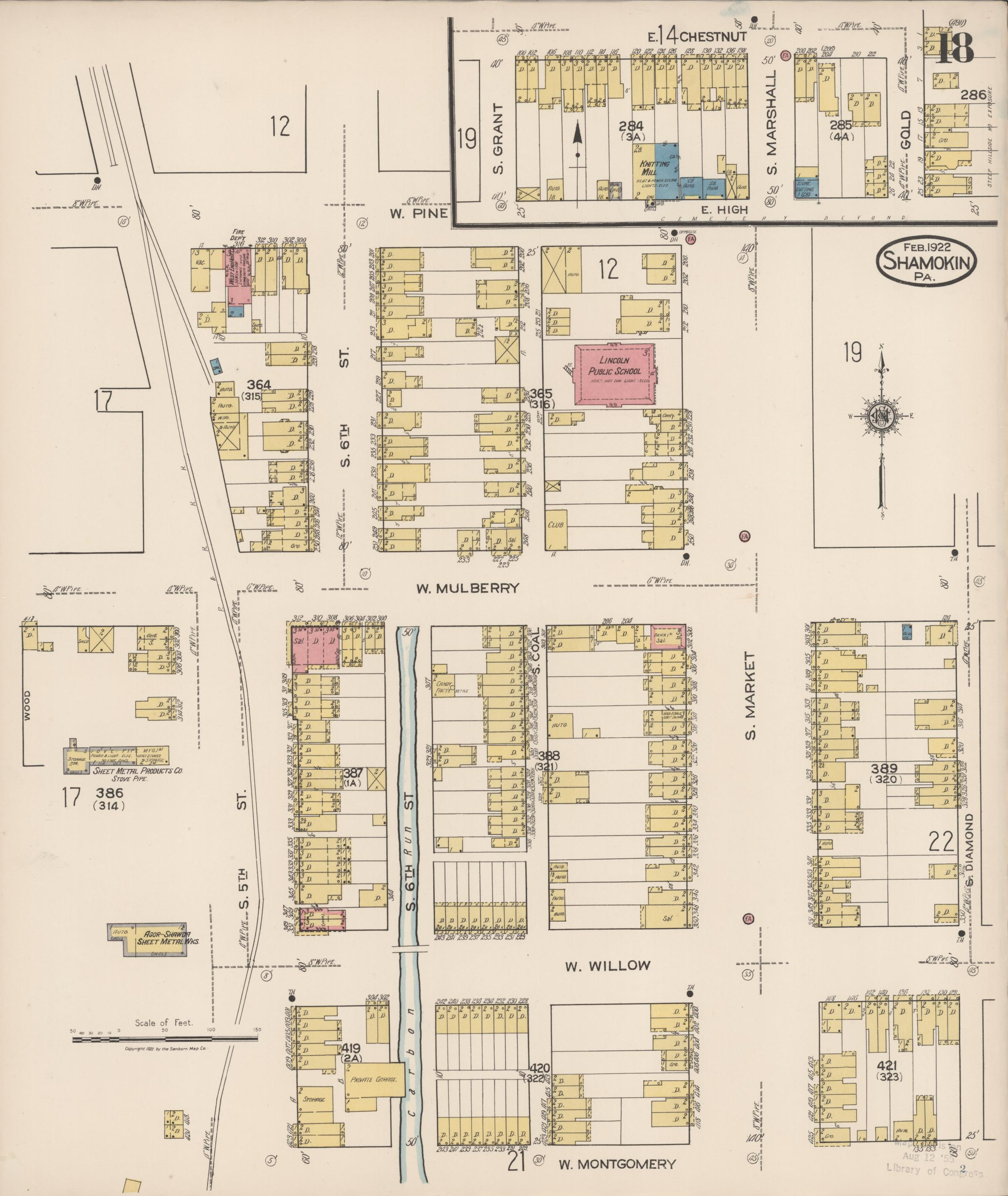 February 1922 Sanborn fire insurance map of Shamokin, Page 18.