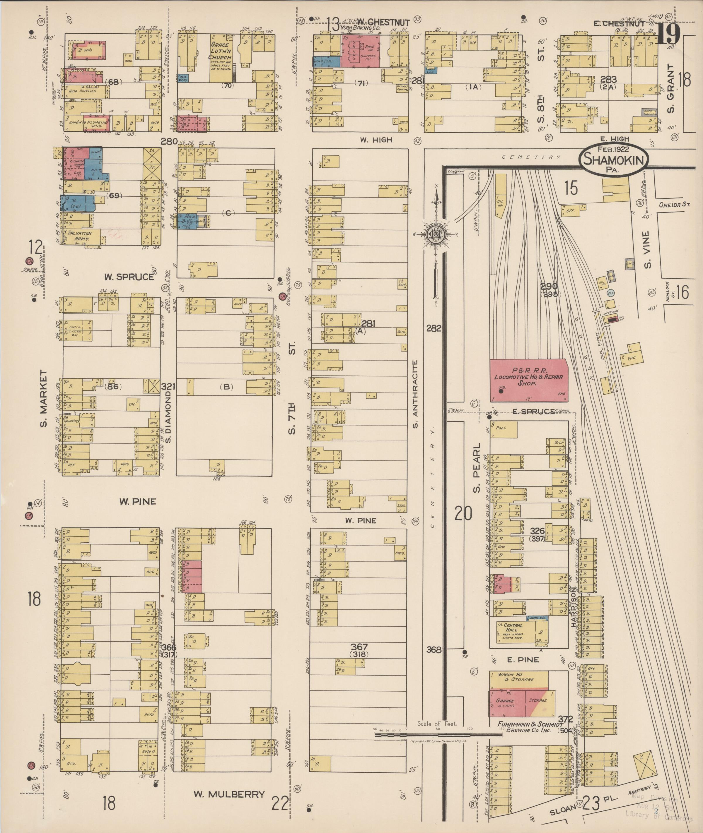 February 1922 Sanborn fire insurance map of Shamokin, Page 19.