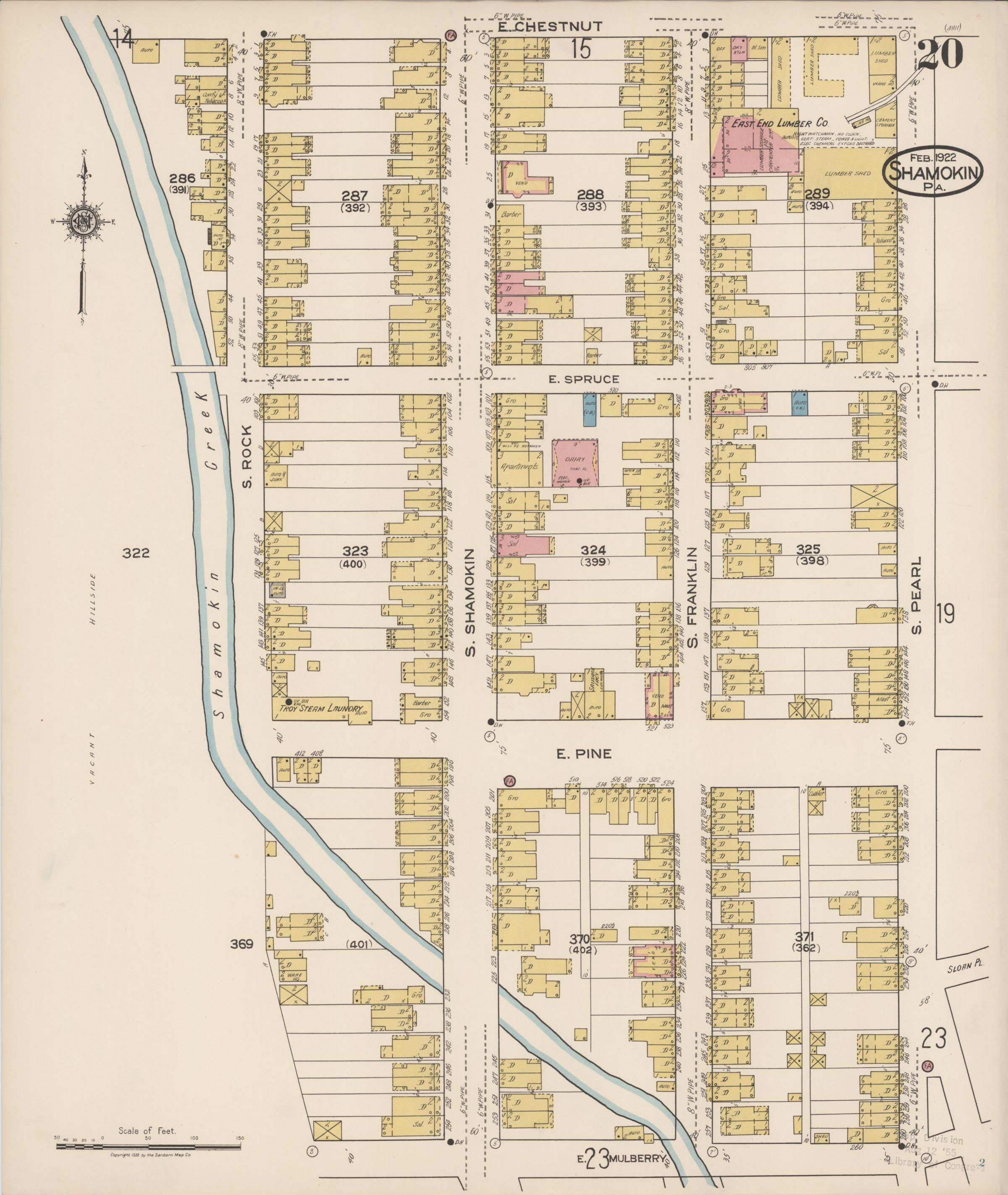 February 1922 Sanborn fire insurance map of Shamokin, Page 20.