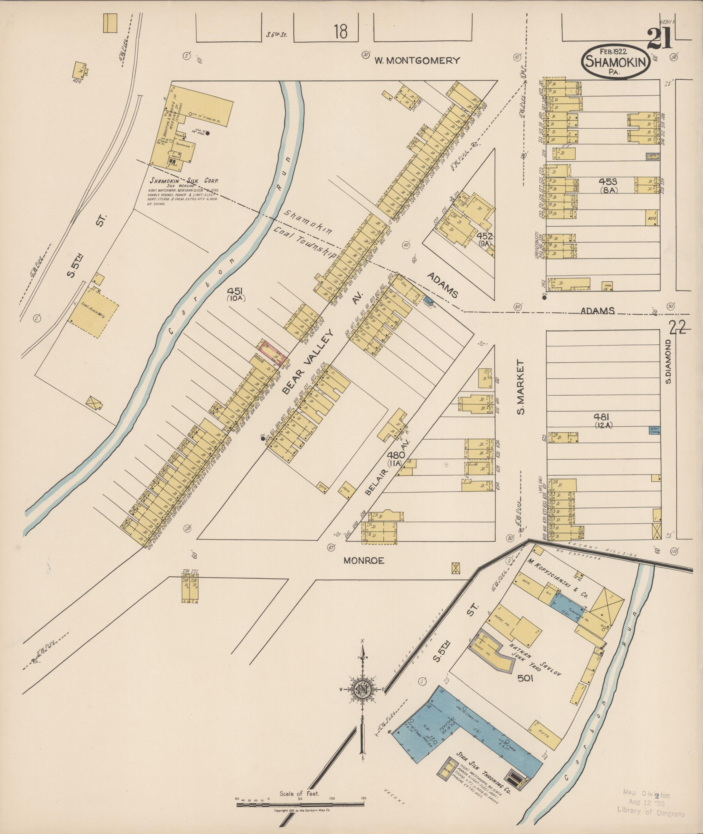 February 1922 Sanborn fire insurance map of Shamokin, Page 21.