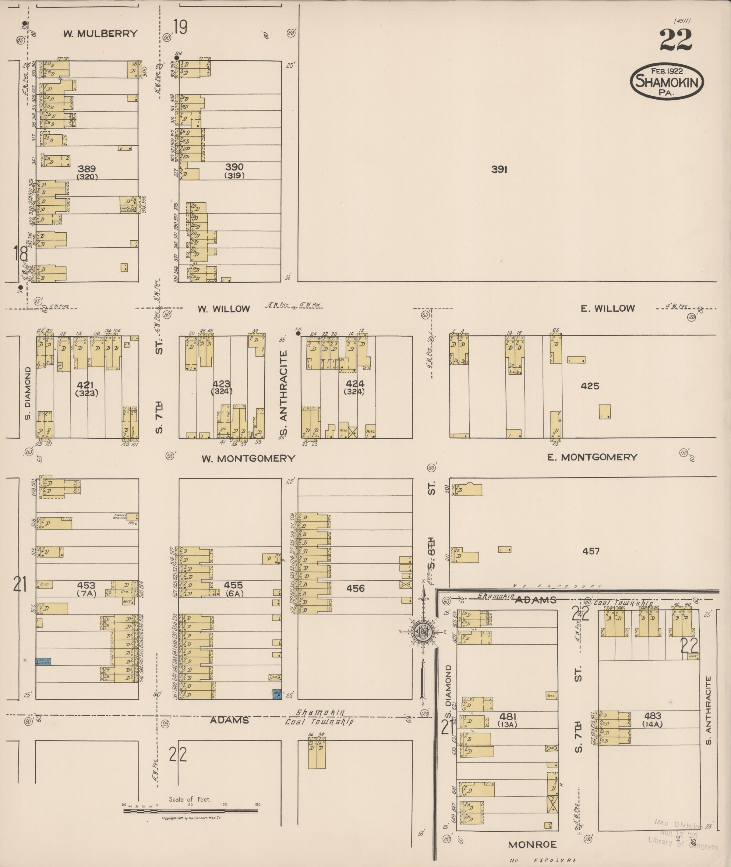 February 1922 Sanborn fire insurance map of Shamokin, Page 22.