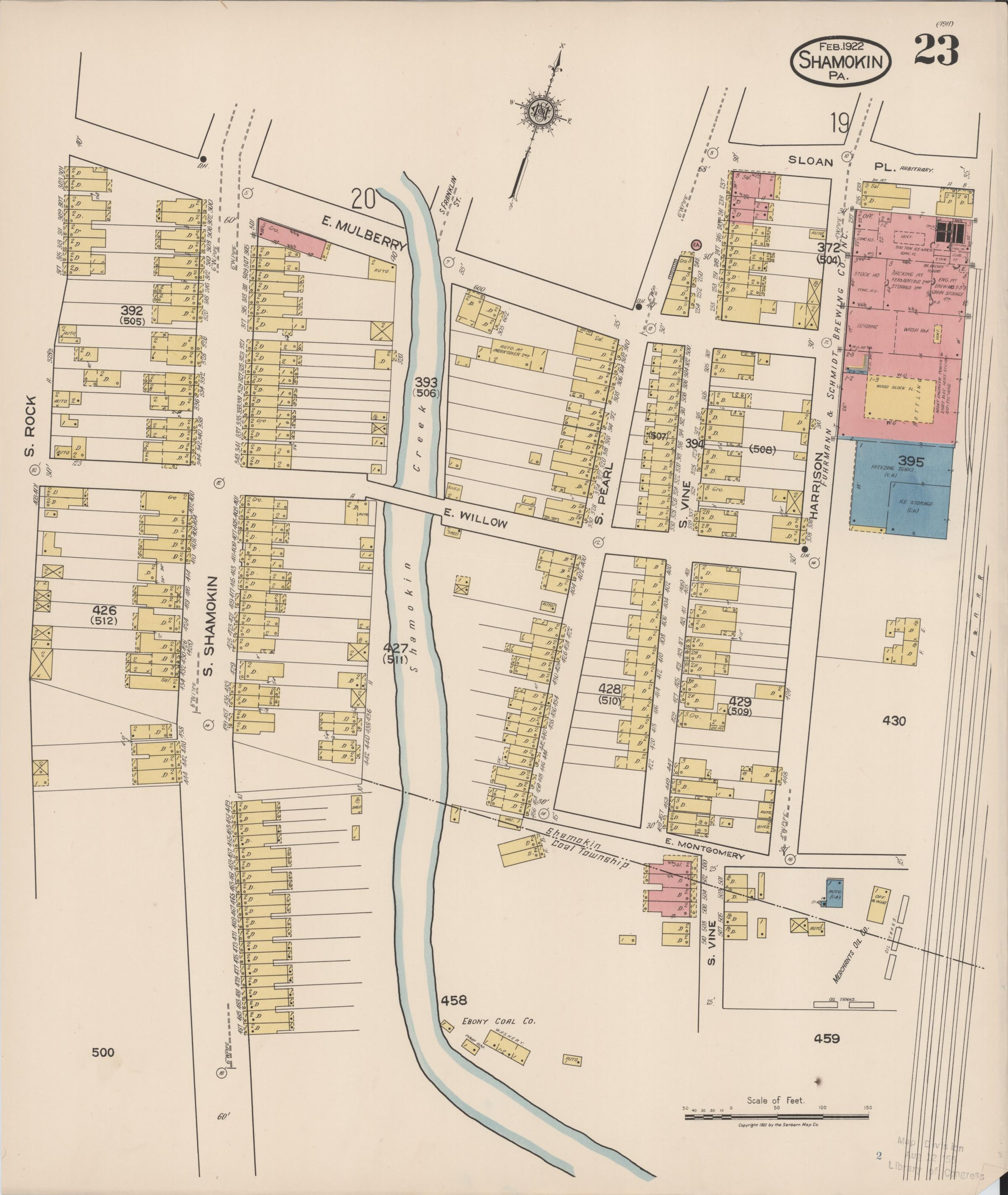 February 1922 Sanborn fire insurance map of Shamokin, Page 23.