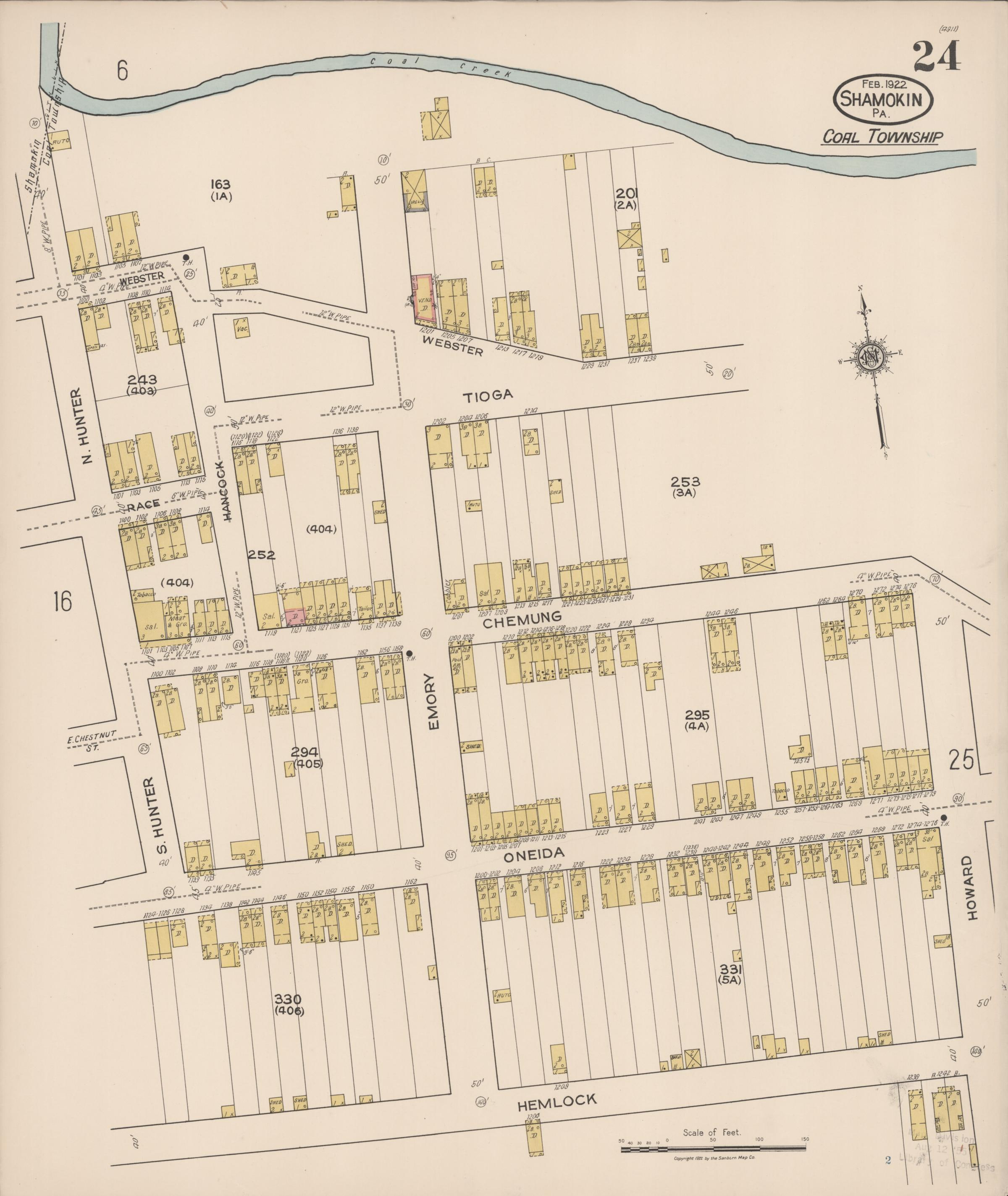 February 1922 Sanborn fire insurance map of Shamokin, Page 24.