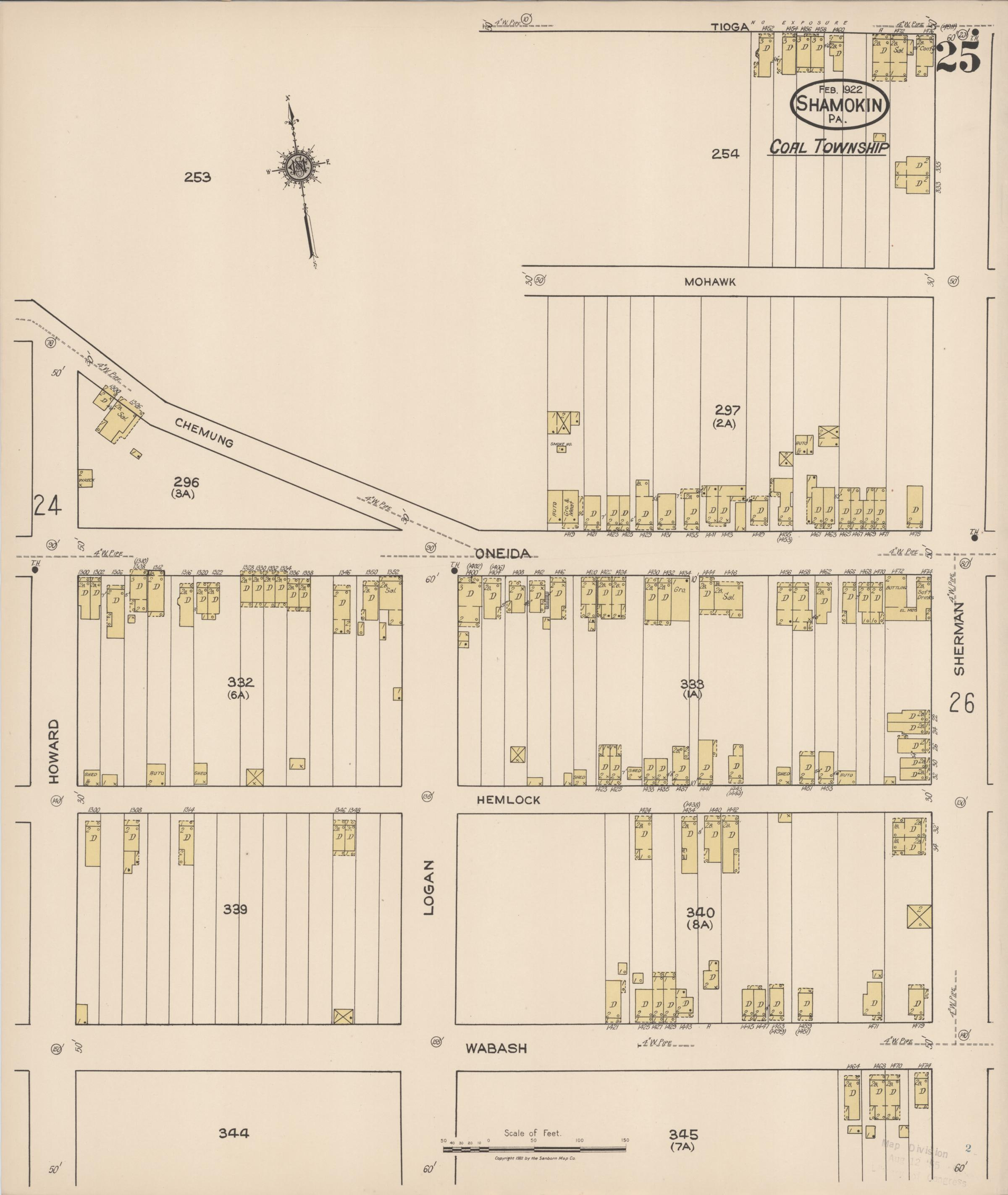 February 1922 Sanborn fire insurance map of Shamokin, Page 25.